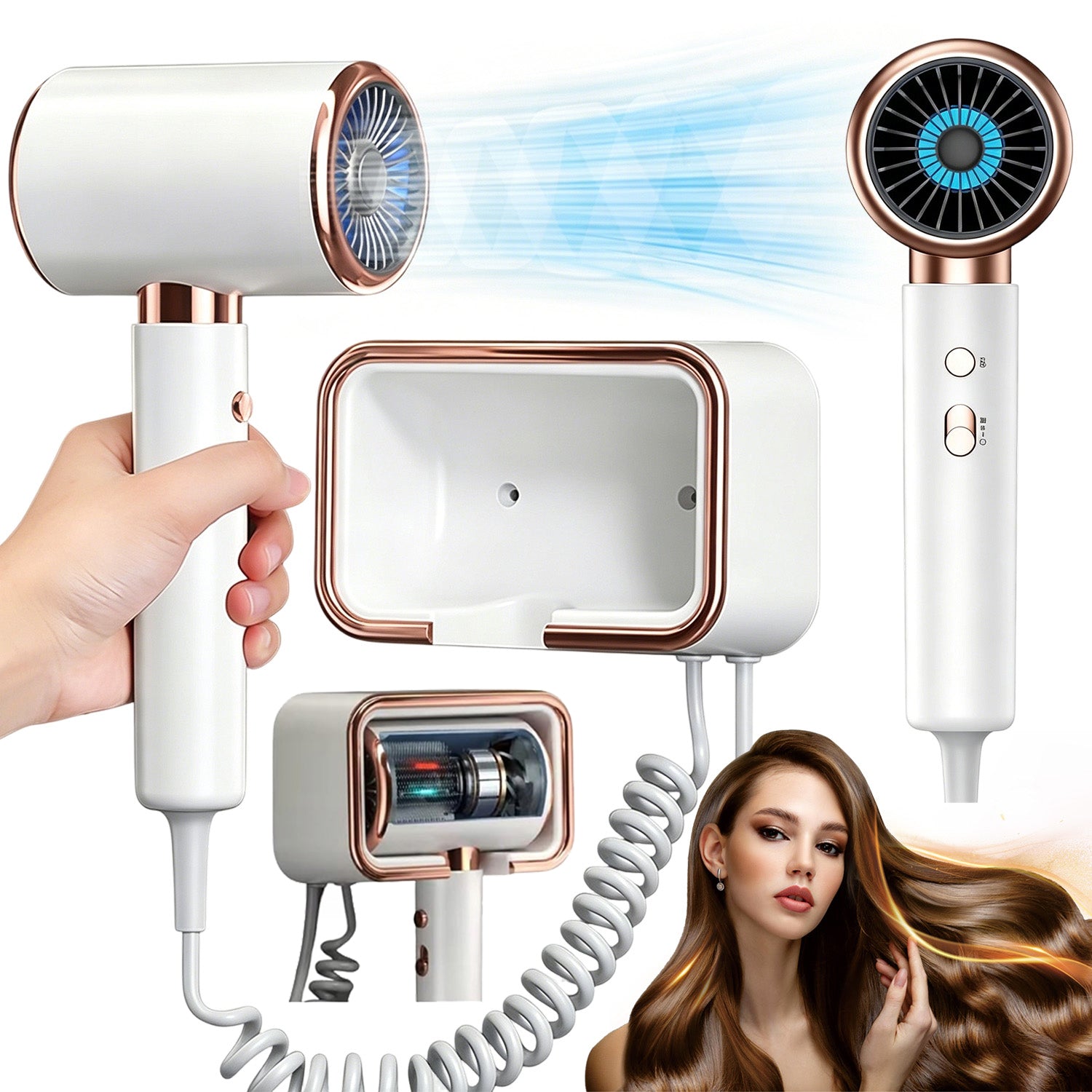 HAIR DRYER SMALL COMPACT WALL MOUNT 3 SPEED LEVELS