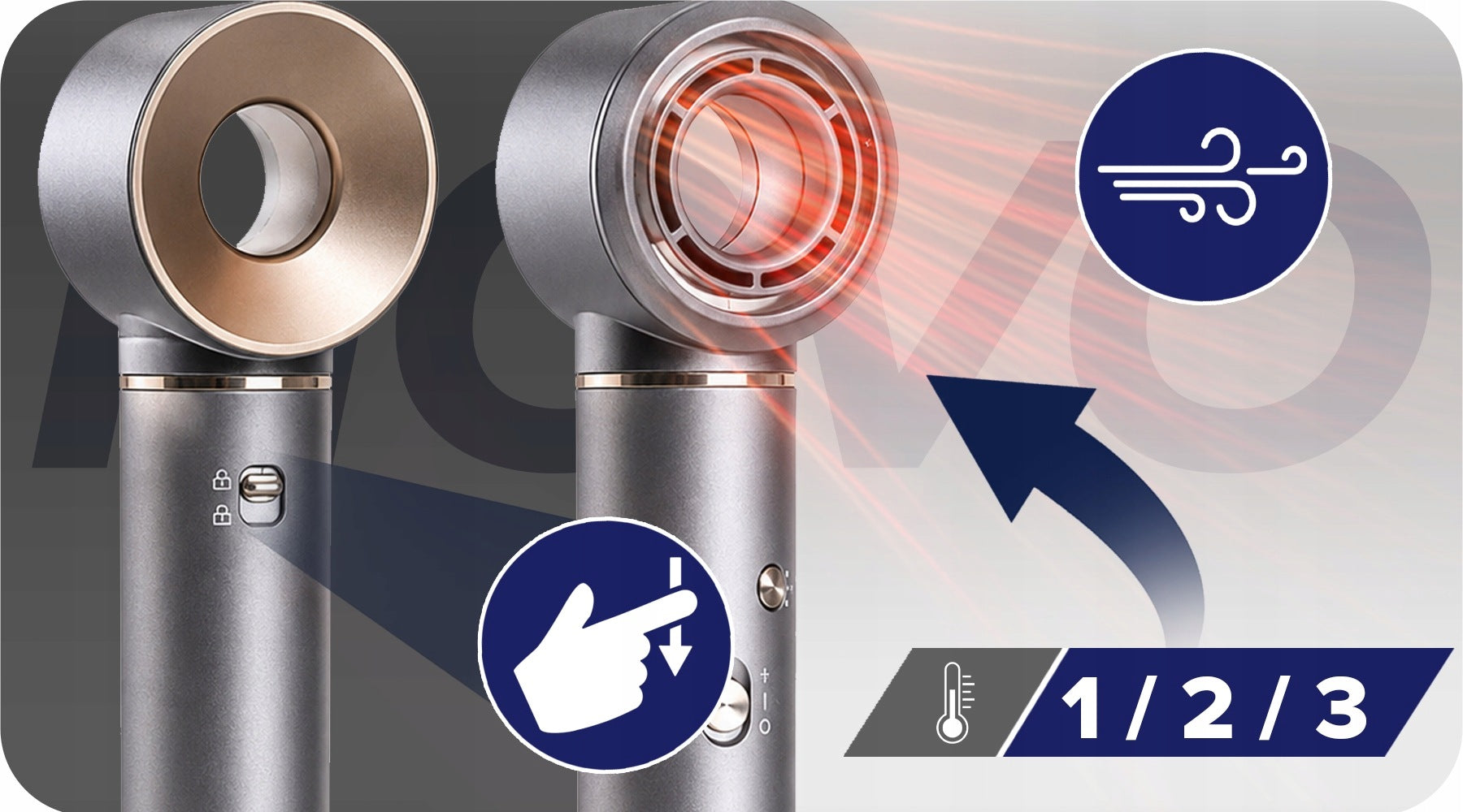HAIR DRYER WITH IONIZATION ROTATING MULTIFUNCTIONAL STRONG 5in1 Packaging status original