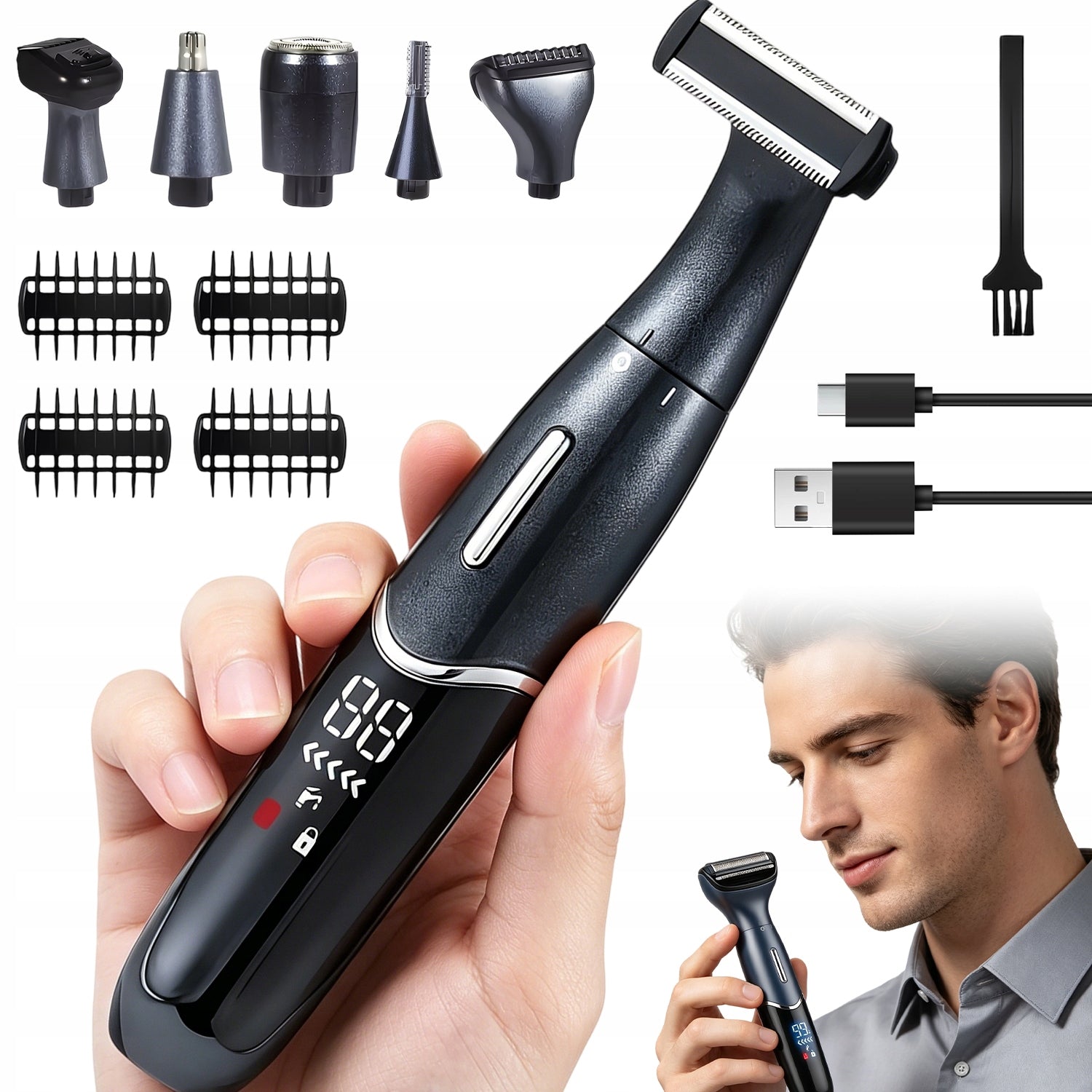 HAIR REMOVAL MACHINE 6IN1 SHAVER TRIMMER NOSE EYEBROW BIKINI 60MIN BLACK