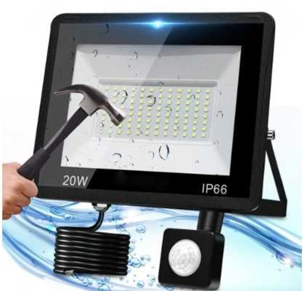 HALOGEN FLOODLIGHT LED SPOTLIGHT 10W 6000K WITH IP66 DUSK MOTION SENSOR Packaging status original