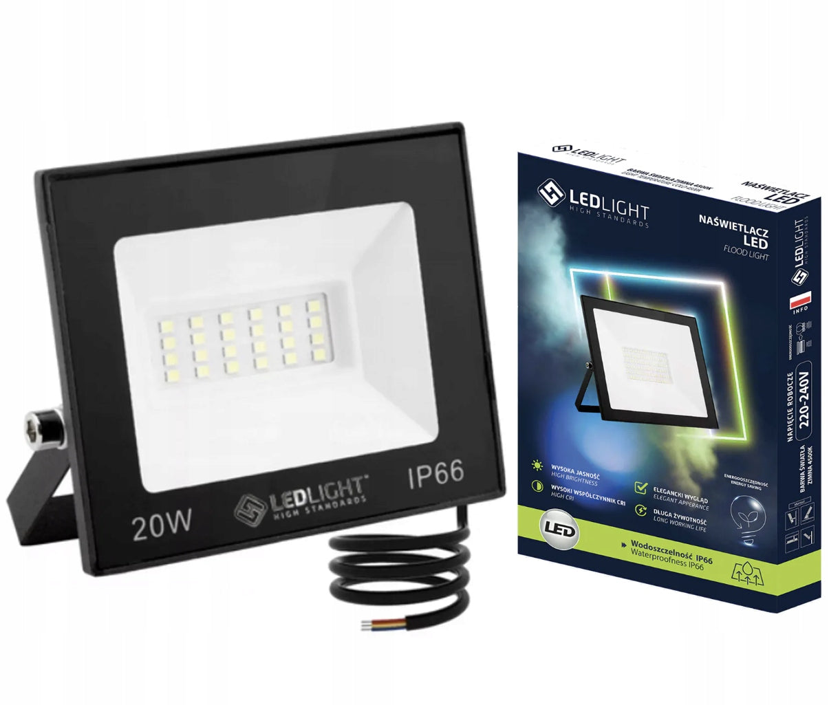 HALOGEN LED 20W FLOODLIGHT IP66 1600LM WHITE COLD OUTDOOR