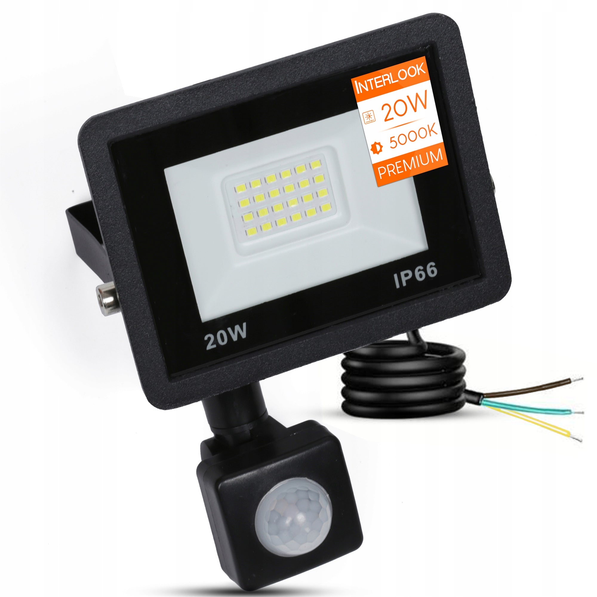 HALOGEN LED 20W LAMP WITH DUSK MOTION SENSOR OUTDOOR FLOODLIGHT IP65