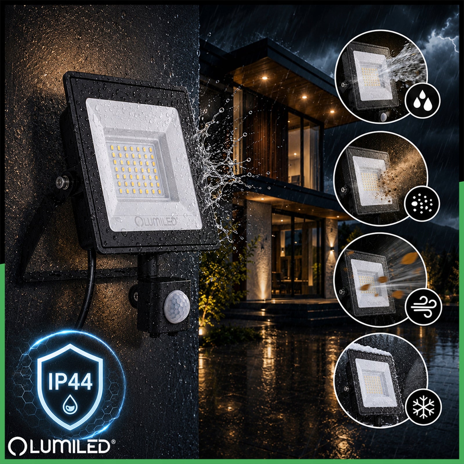 HALOGEN LED FLOODLIGHT 100W OUTDOOR MOTION SENSOR LAMP WATERPROOF Brightness 9000 lm