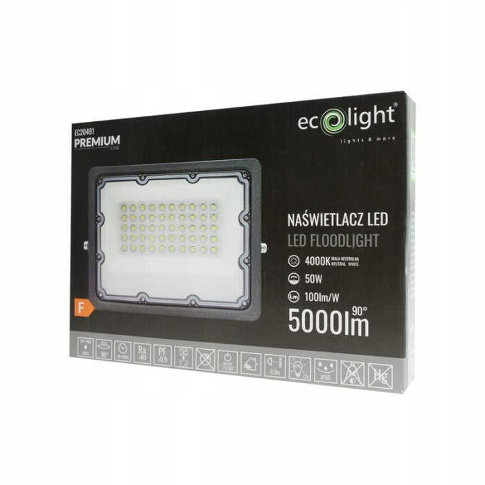 HALOGEN LED FLOODLIGHT NEUTRAL 50W 4000K 5000LM BLACK ECOLIGHT IP65 Brand Ecolight