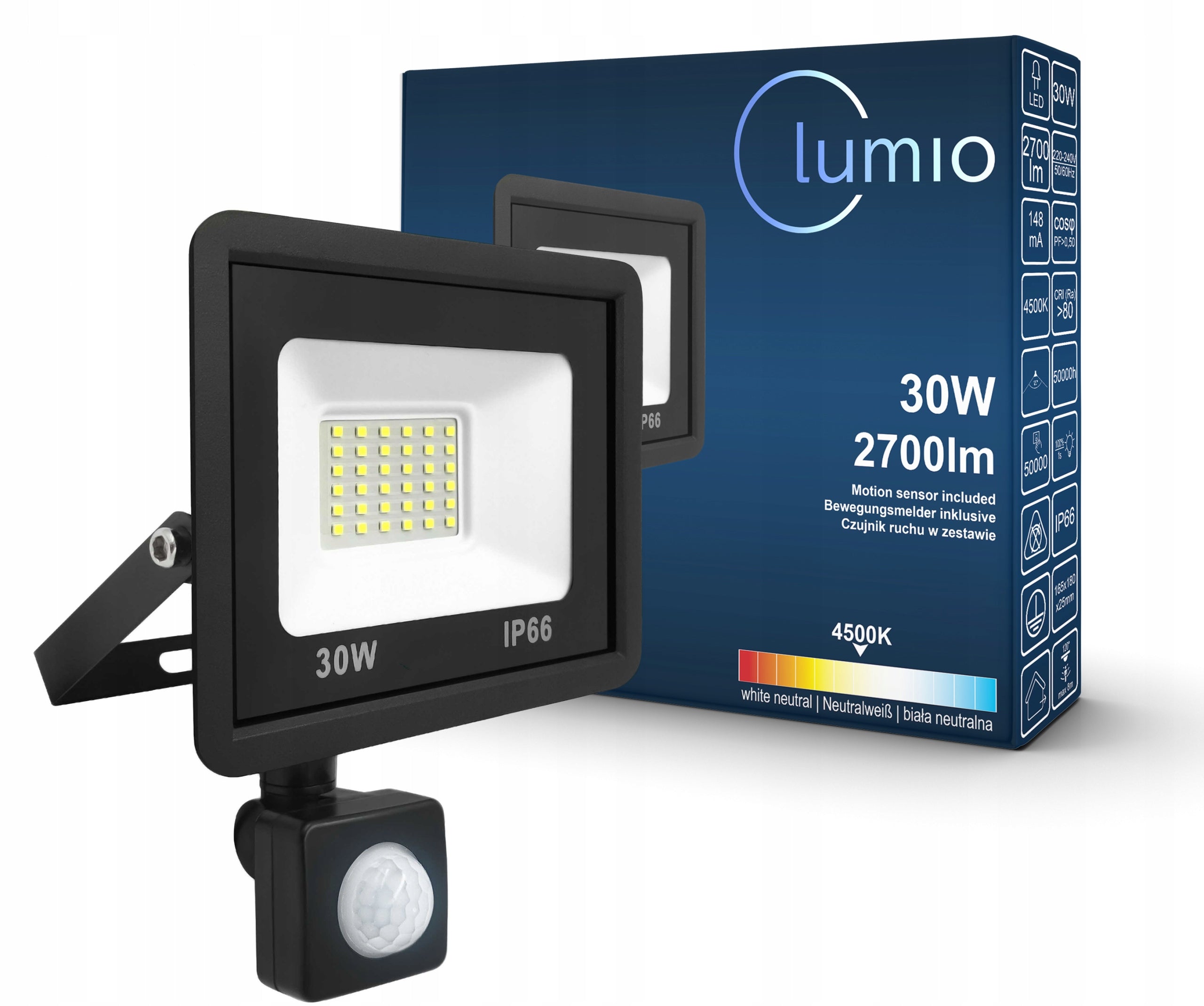 HALOGEN LED Motion Sensor Floodlight Lamp 30W 4500K OUTDOOR IP65
