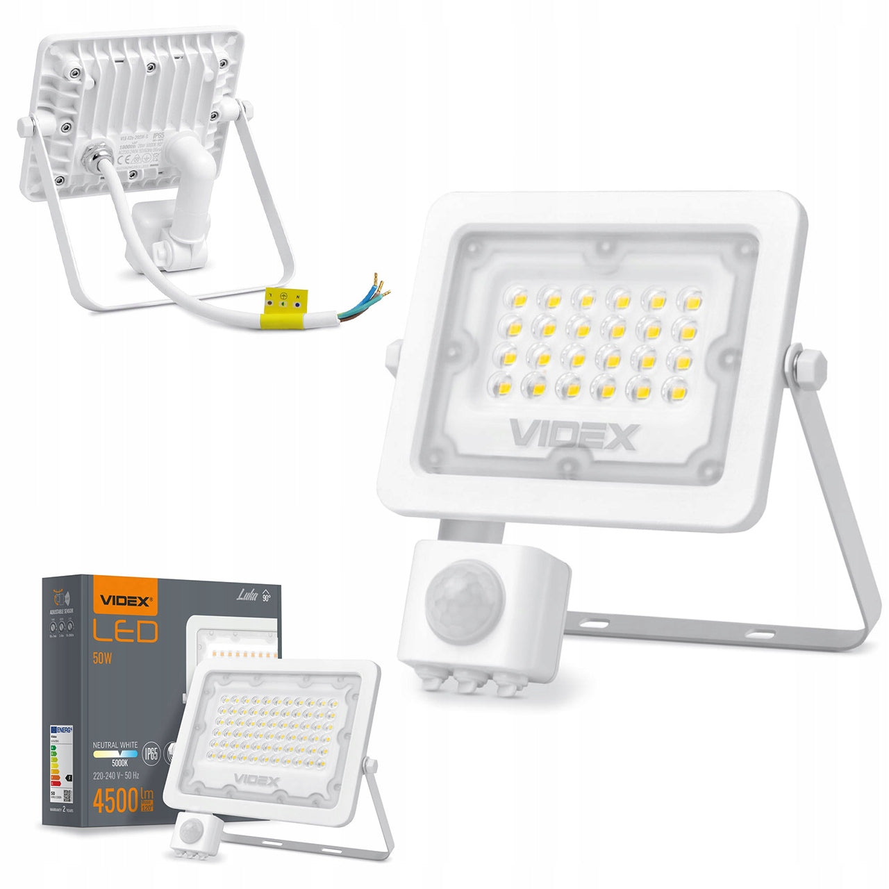 HALOGEN LED WITH MOTION SENSOR 50W WEATHER RESISTANT WHITE