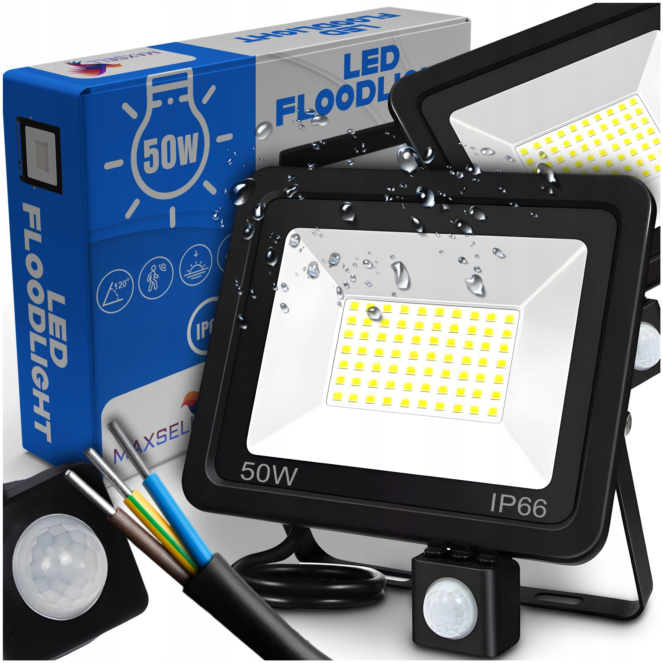 HALOGEN LED WORK FLOODLIGHT LAMP MOTION SENSOR LED 50 IN OUTDOOR