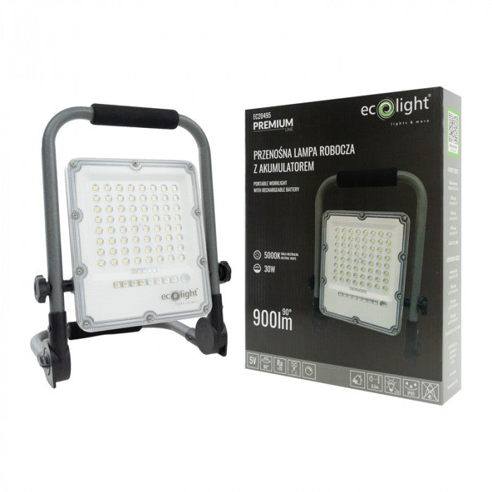 HALOGEN PORTABLE WORK FLOODLIGHT LED LAMP WITH BATTERY 30W 5000K