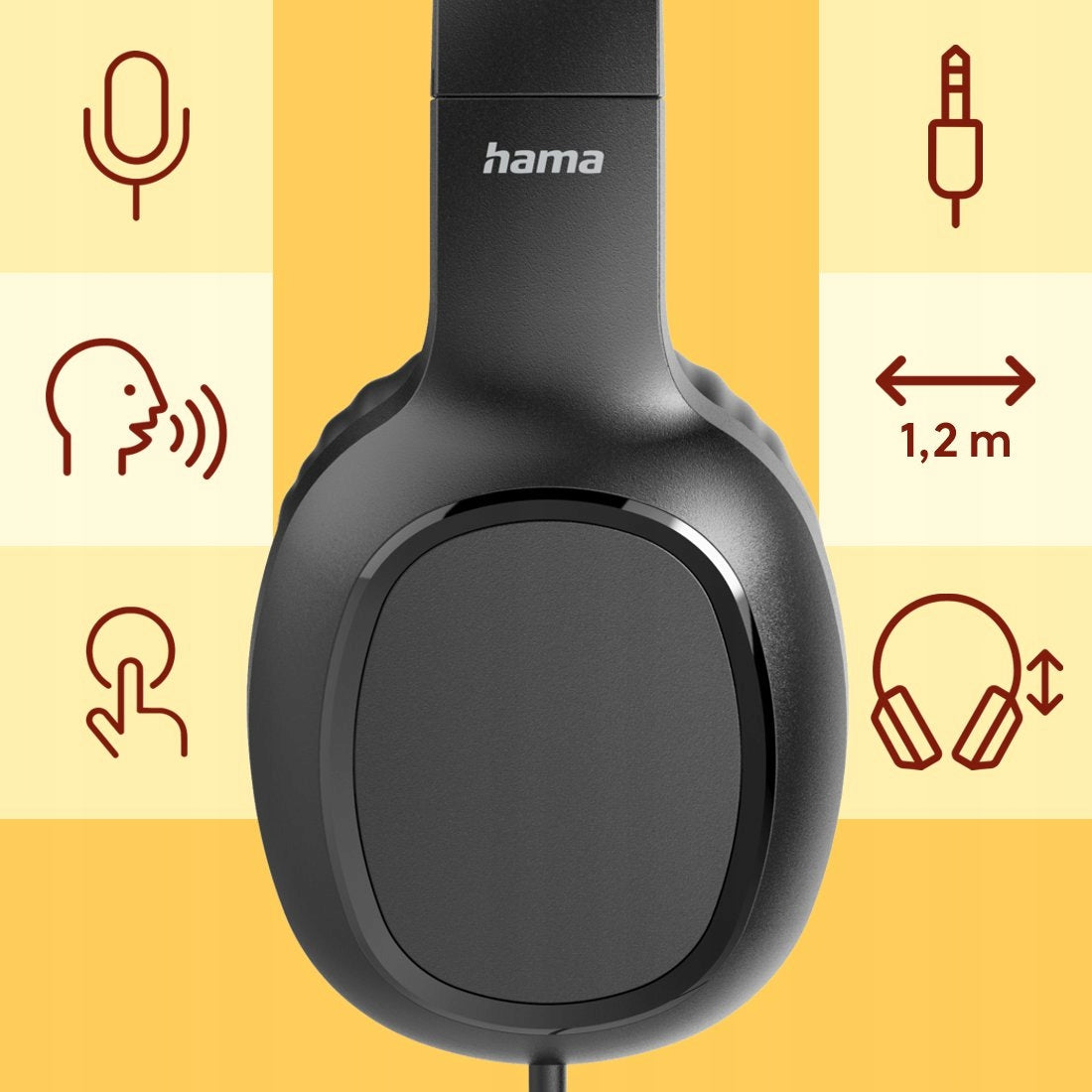 HAMA ON-EAR HEADPHONES FUN II WIRED WITH MICROPHONE AND REMOTE CONTROL NEW BLACK Packaging status original