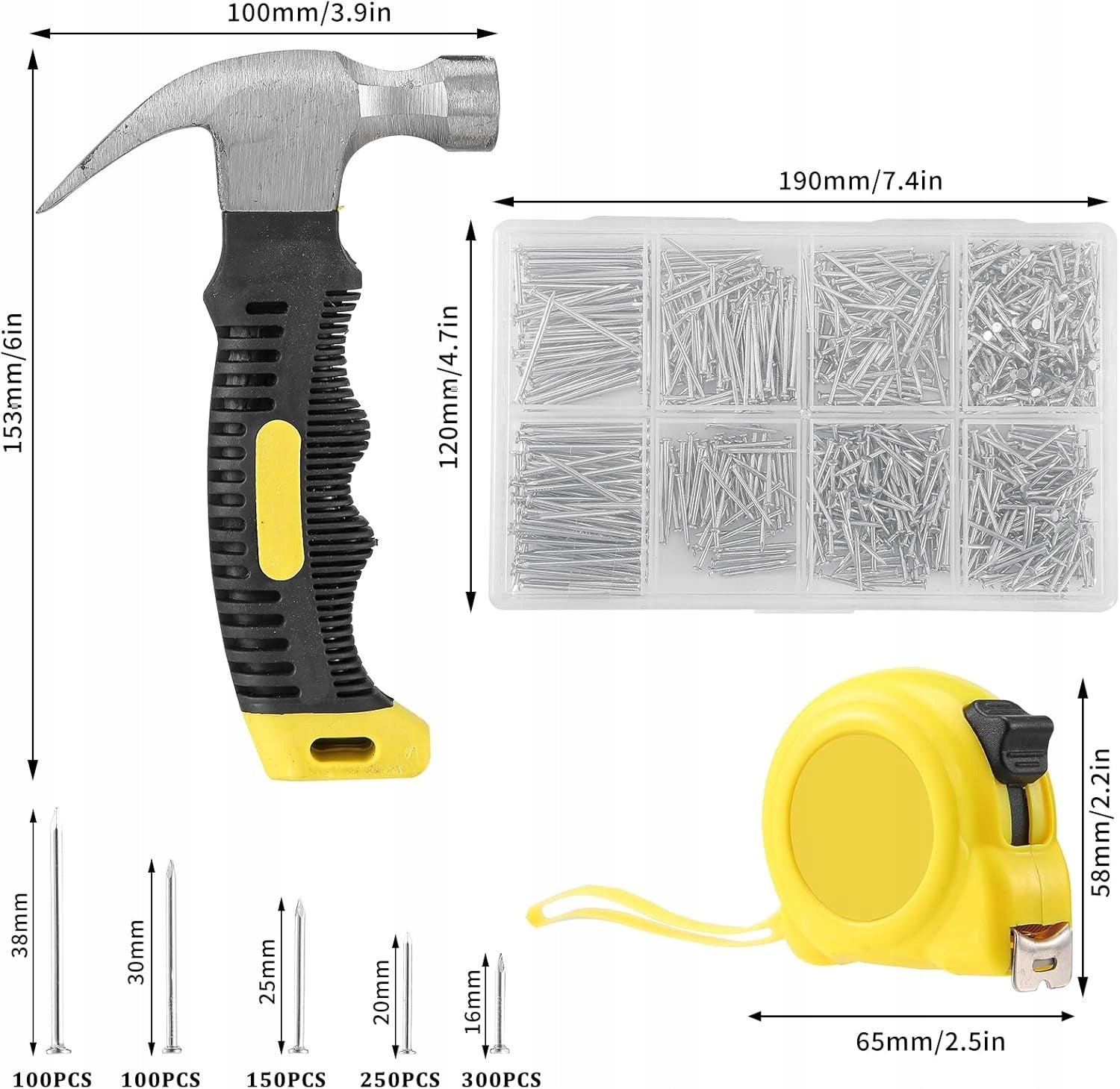 HAMMER SET + 900 NAILS + MEASURING CUP 3M SET DIY Brand no brand