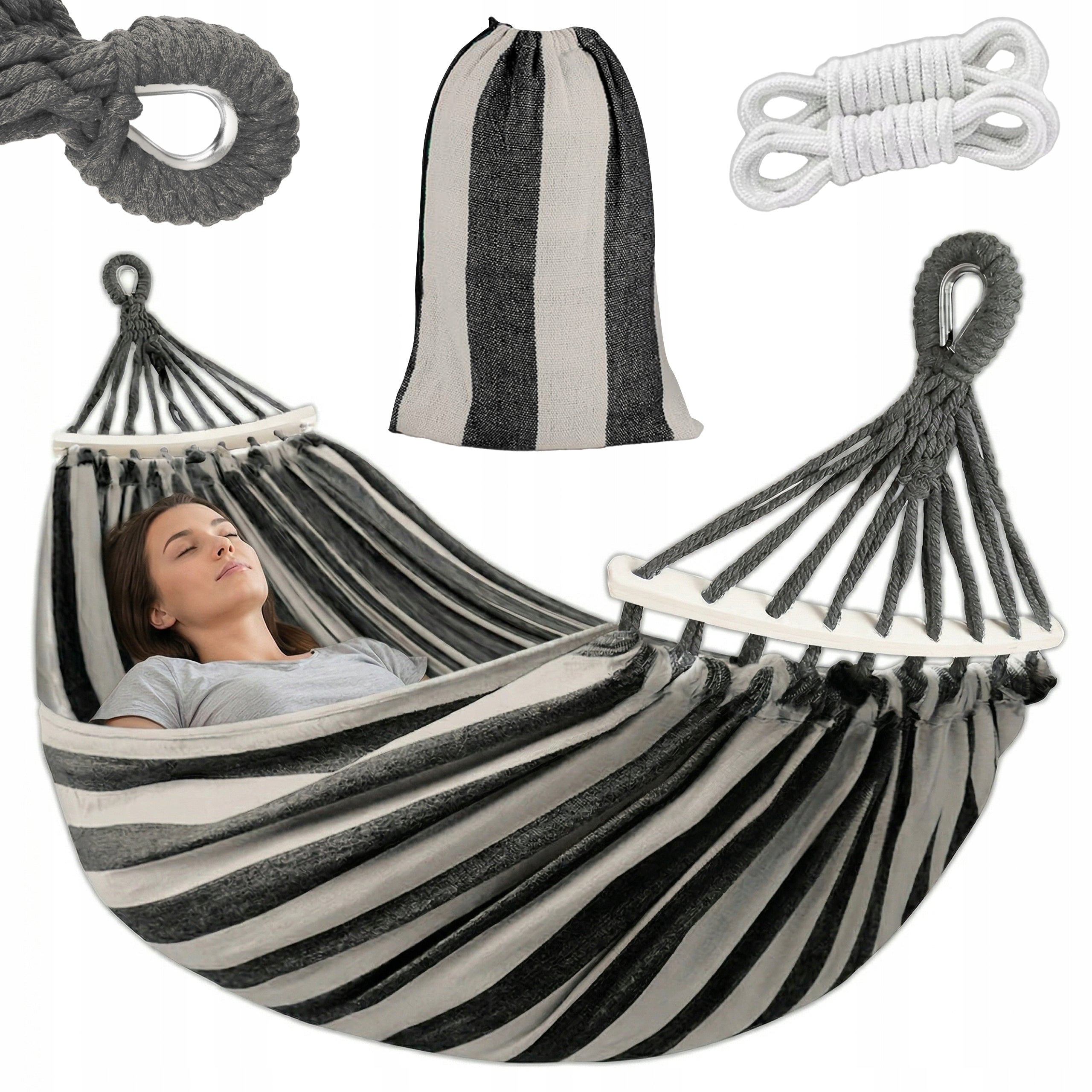 HAMMOCK 2 PERSON GARDEN XXL SWING STRONG REINFORCED HEADBAND LARGE + BAG