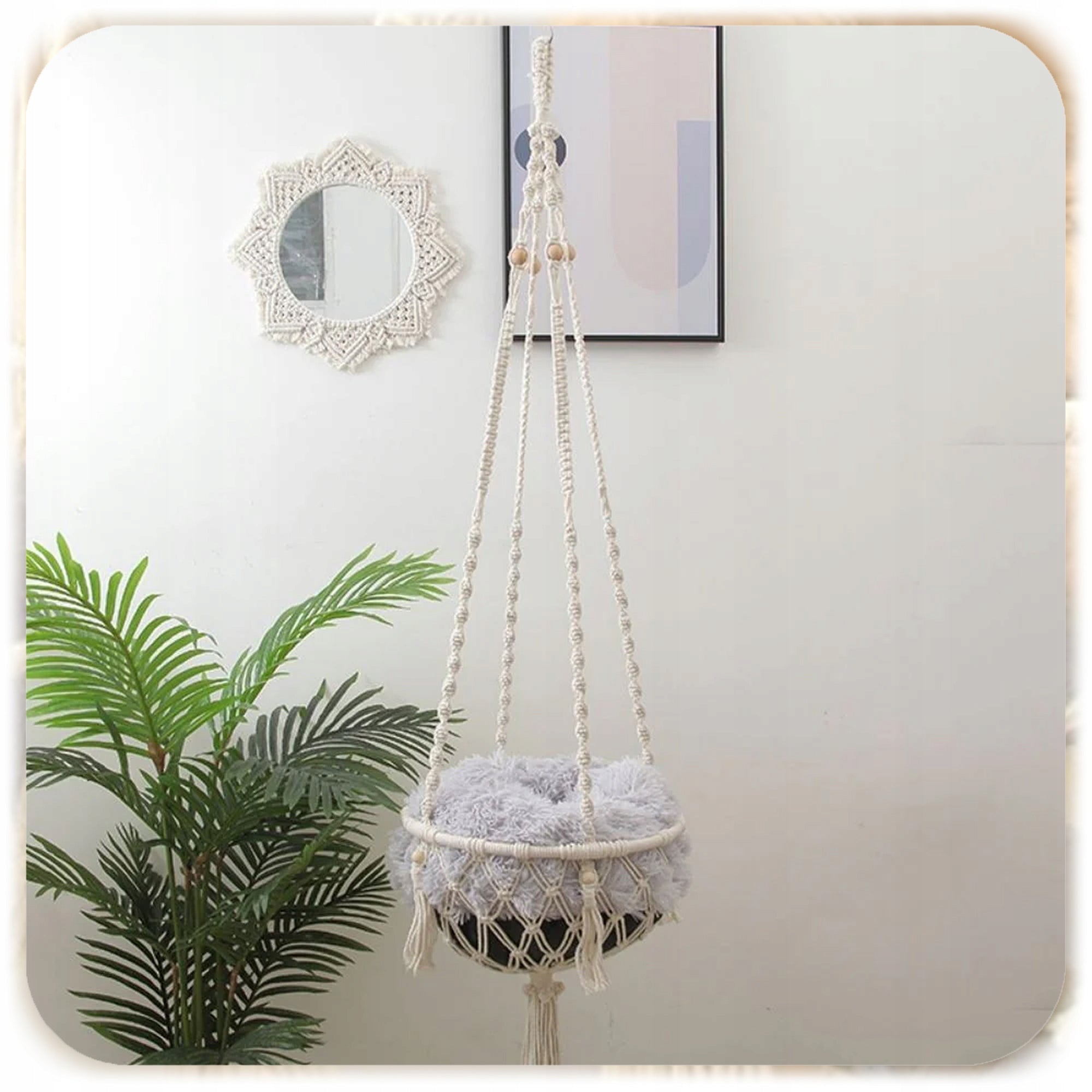 HAMMOCK CAT BED BOHO MACRAME HANGING UNDER THE CEILING 40x40CM + PILLOW Length 40 cm