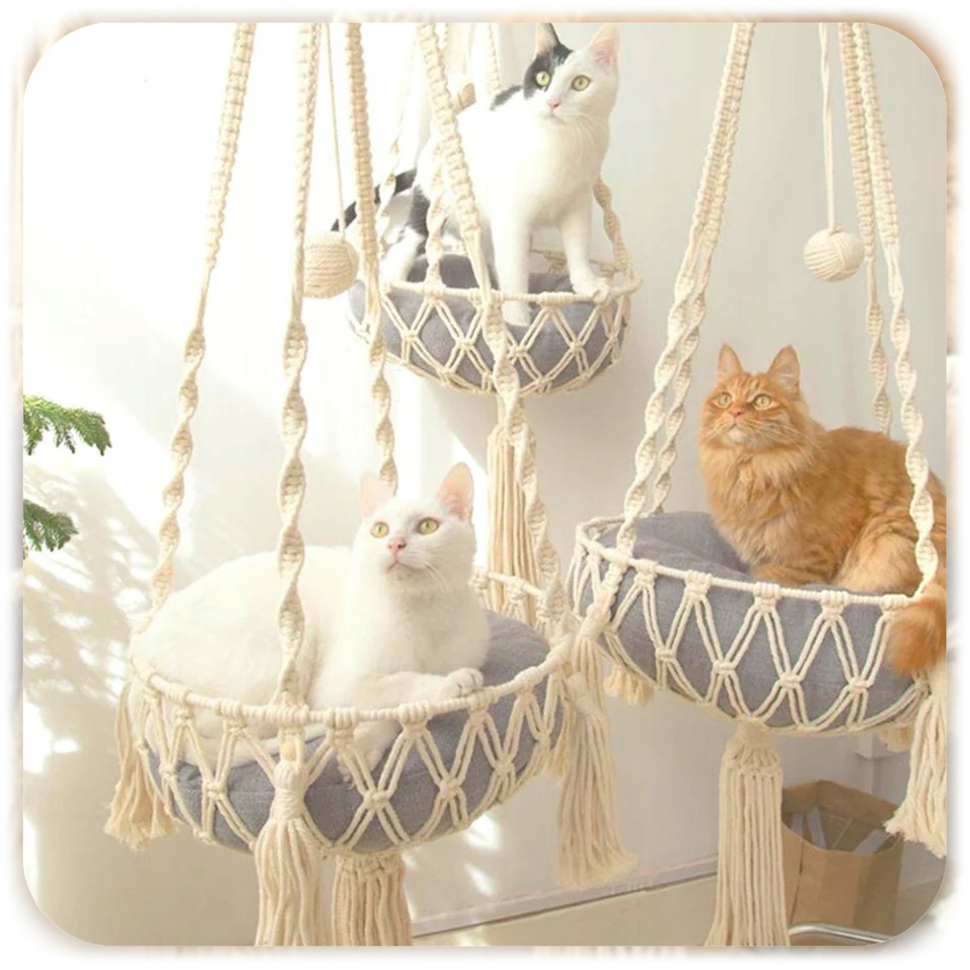 HAMMOCK CAT BED BOHO MACRAME HANGING UNDER THE CEILING 40x40CM + PILLOW Manufacturer code 007501