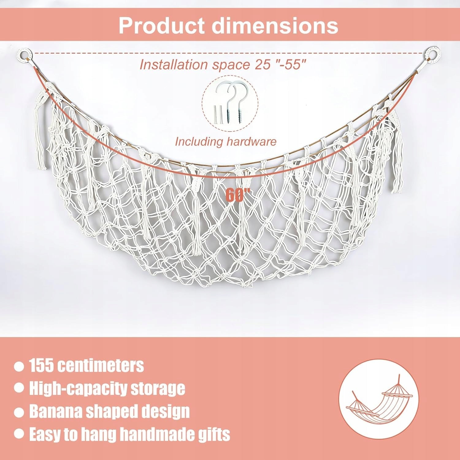 HAMMOCK FOR STUFFED ANIMALS 150 CM HANGING NET WHITE COTTON CHILD'S ROOM Capacity 150 l