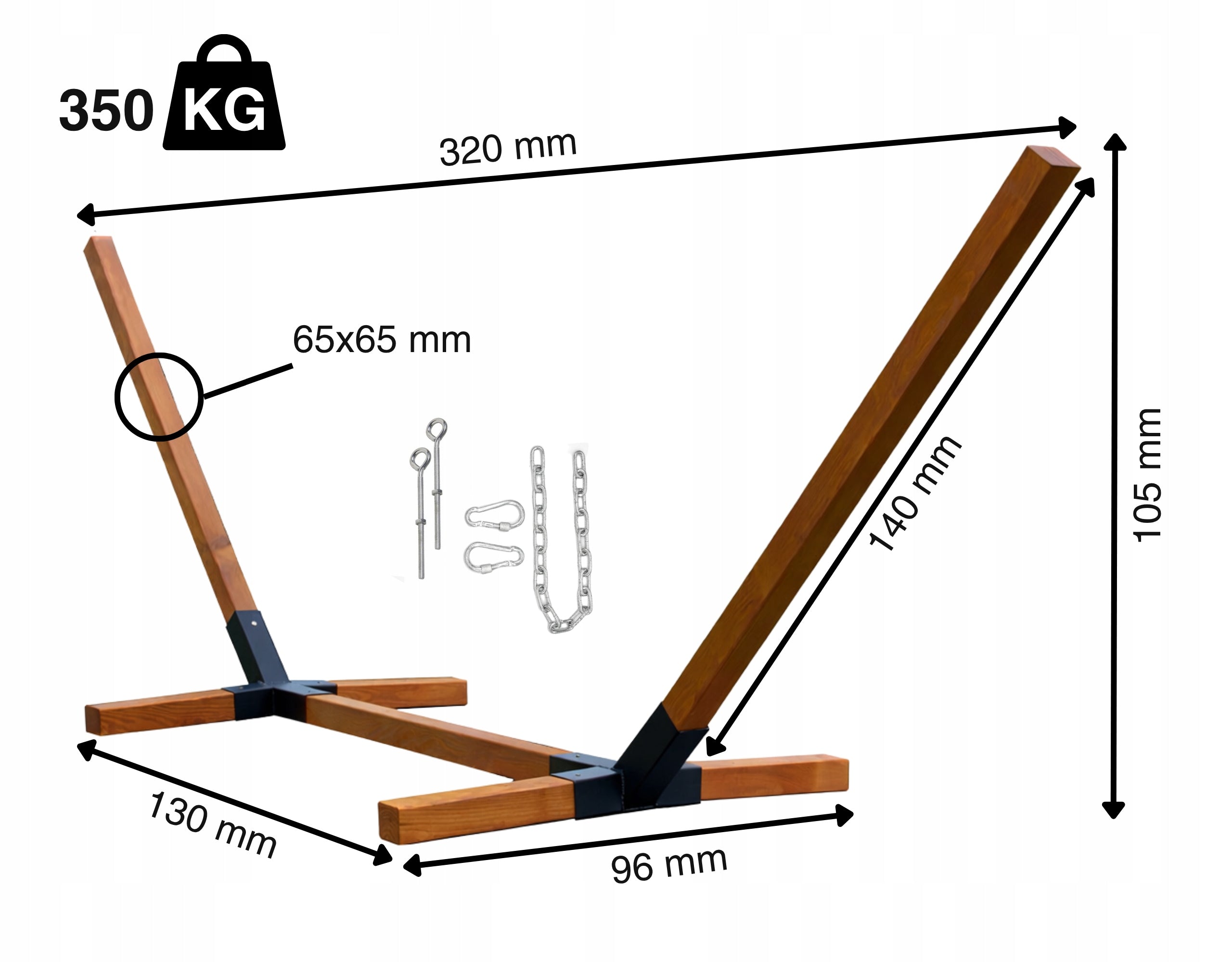 HAMMOCK FRAME DECKCHAIR large thick beech wood 65x65mm impregnated 350kg Manufacturer code STELAŻ HAMAKA Buk 65x65mm impregnowany 350kg