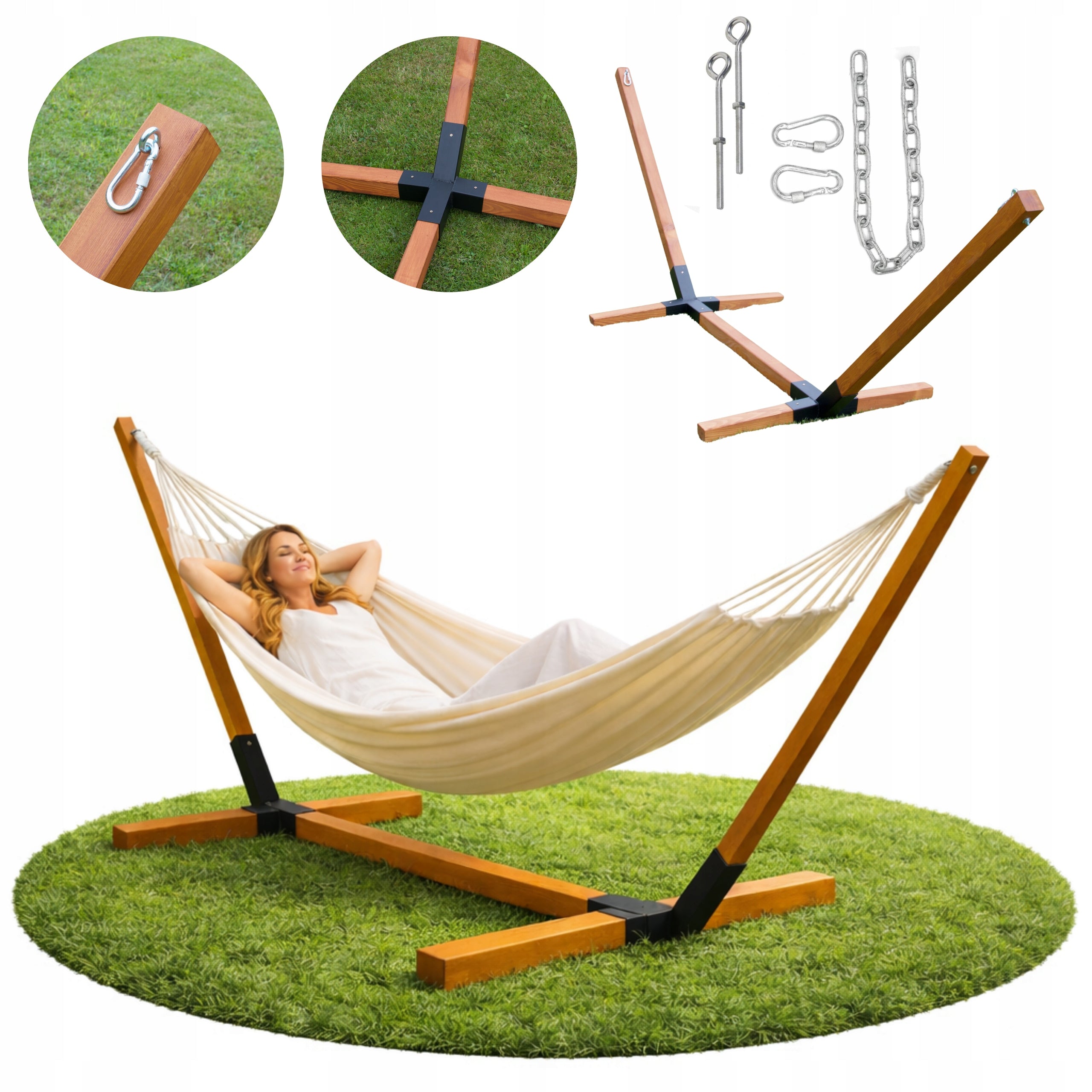 HAMMOCK FRAME DECKCHAIR large thick beech wood 65x65mm impregnated 350kg