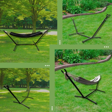 HAMMOCK FRAME METAL DOUBLE Folding Stand Solid 300kg BLACK Model 300KG