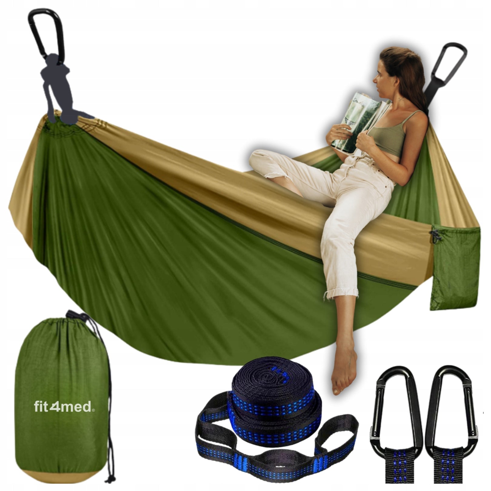 HAMMOCK SWING 2-PERSON 300x200 LARGE 300KG XXL LIGHT STRONG QUICK INSTALLATION Color green