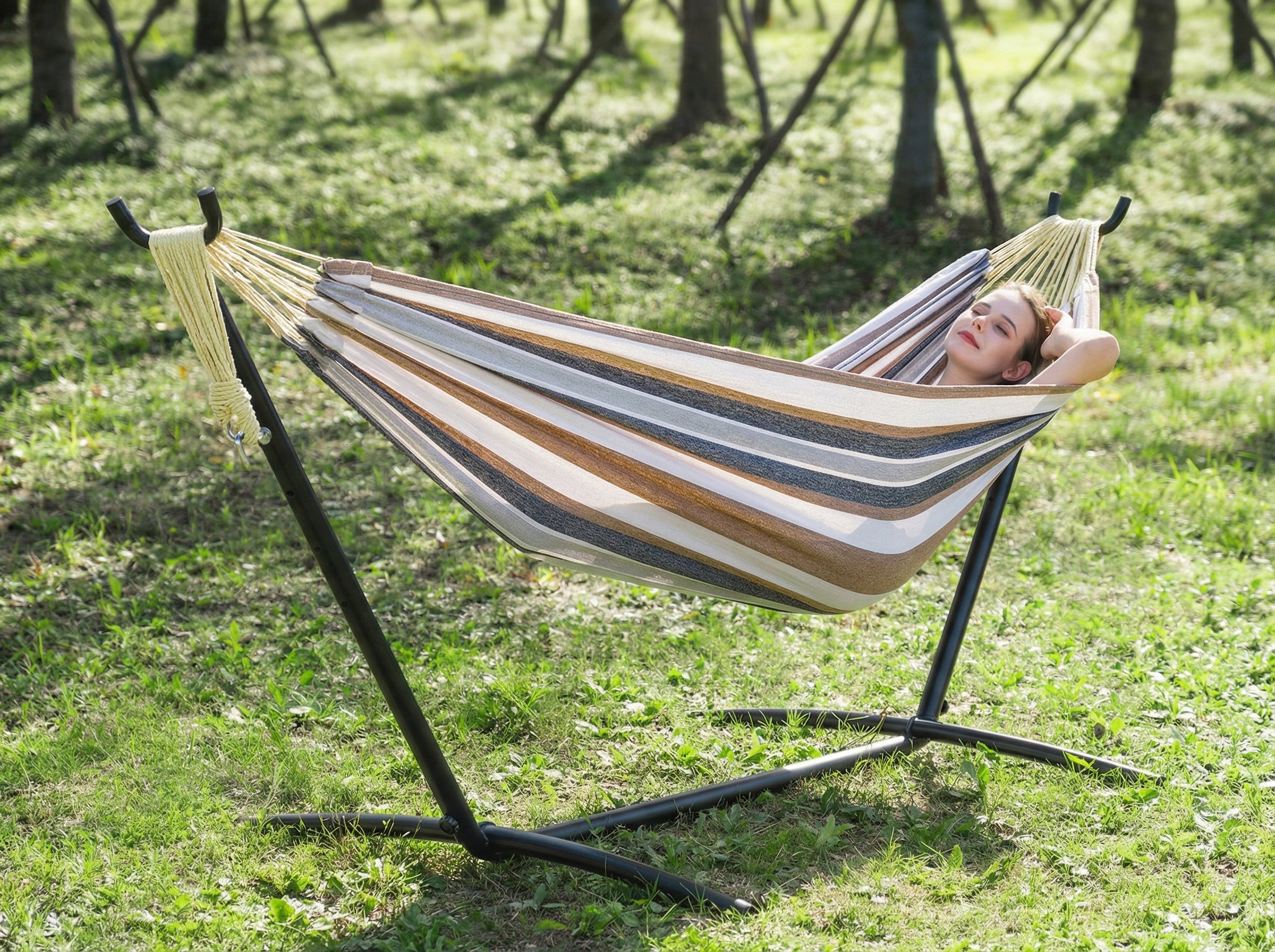 HAMMOCK WITH FRAME Frame for hammock GARDEN HAMMOCK TWO-PERSON 200KG + BAG Material width 160 cm