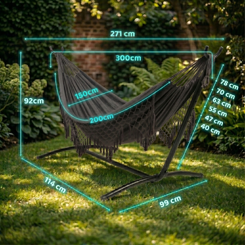 HAMMOCK WITH FRAME TWO-PERSON GARDEN HAMMOCK FRAME STAND XXL STRONG LARGE Kind hammock without rod
