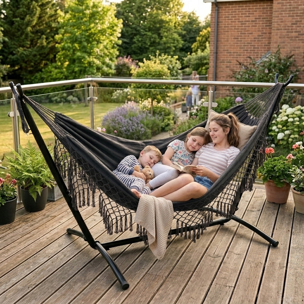 HAMMOCK WITH FRAME TWO-PERSON GARDEN HAMMOCK FRAME STAND XXL STRONG LARGE Model HAMAK ZE STELAŻEM OGRODOWY DWUOSOBOWY XXL STELAŻ