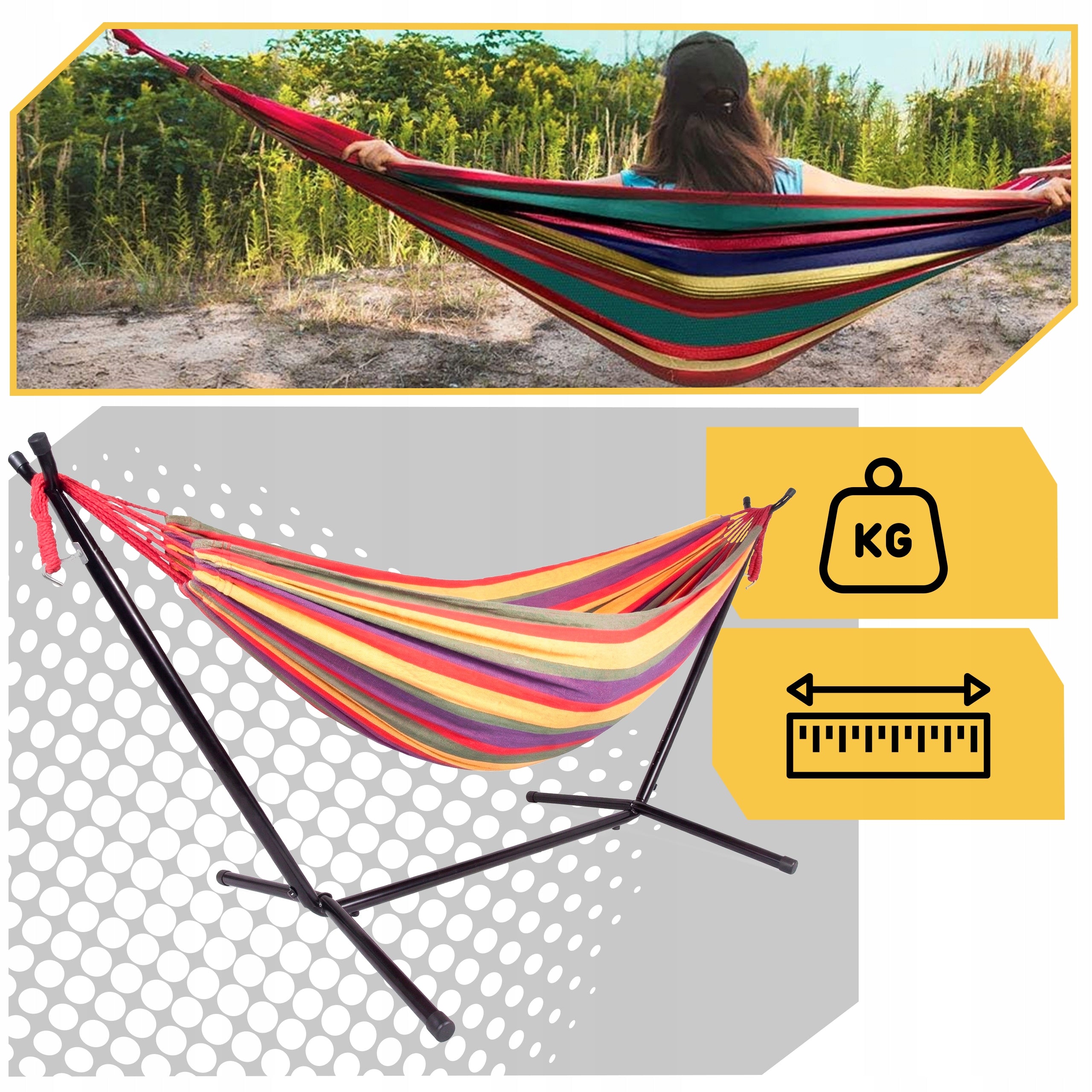 HAMMOCK WITH FRAME WE ADJUST THE GARDEN DOUBLE STAND STEEL COVER Packaging status original