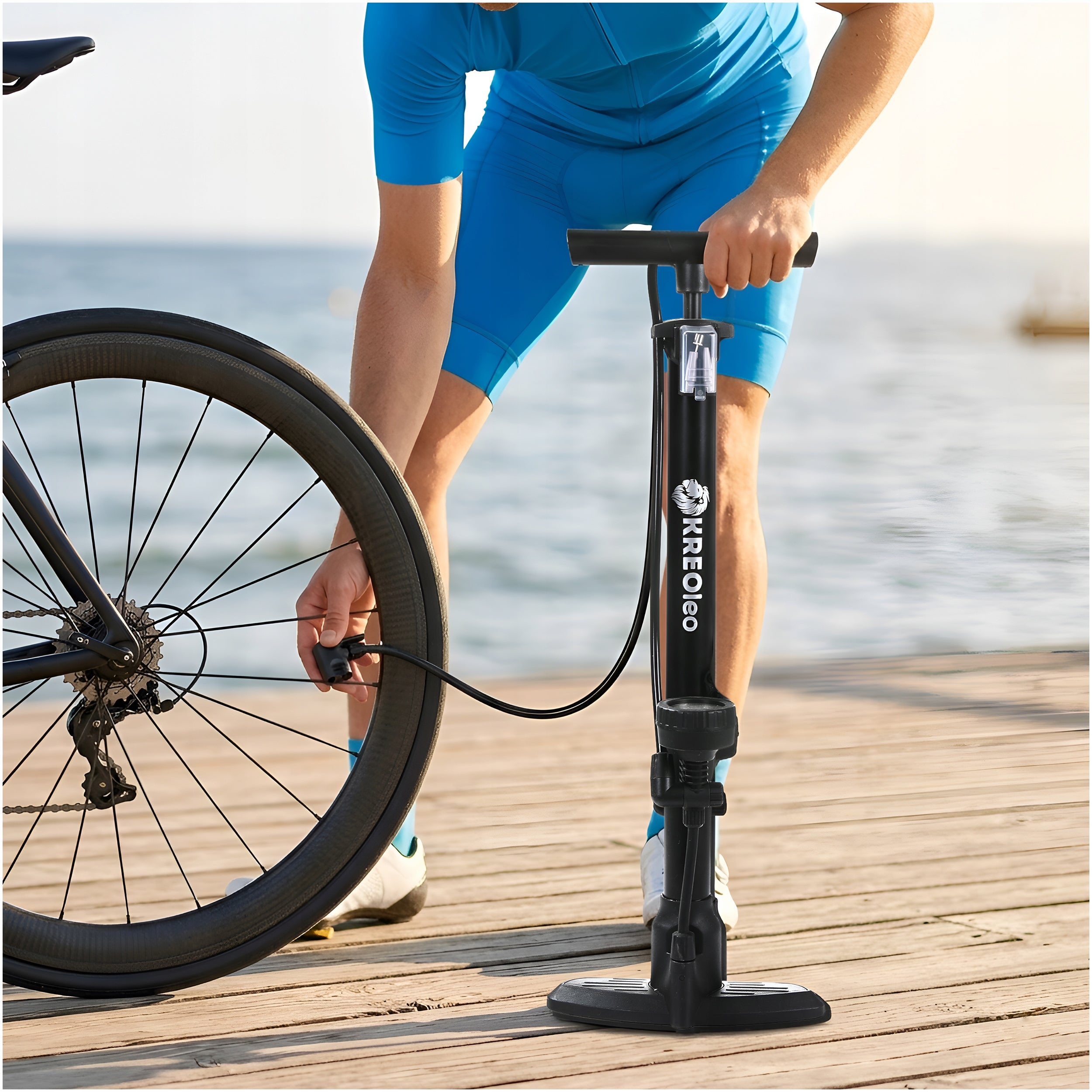 HAND BICYCLE PUMP WITH FLOOR PRESSURE GAUGE FOR CAR BALL BIKE Packaging status original