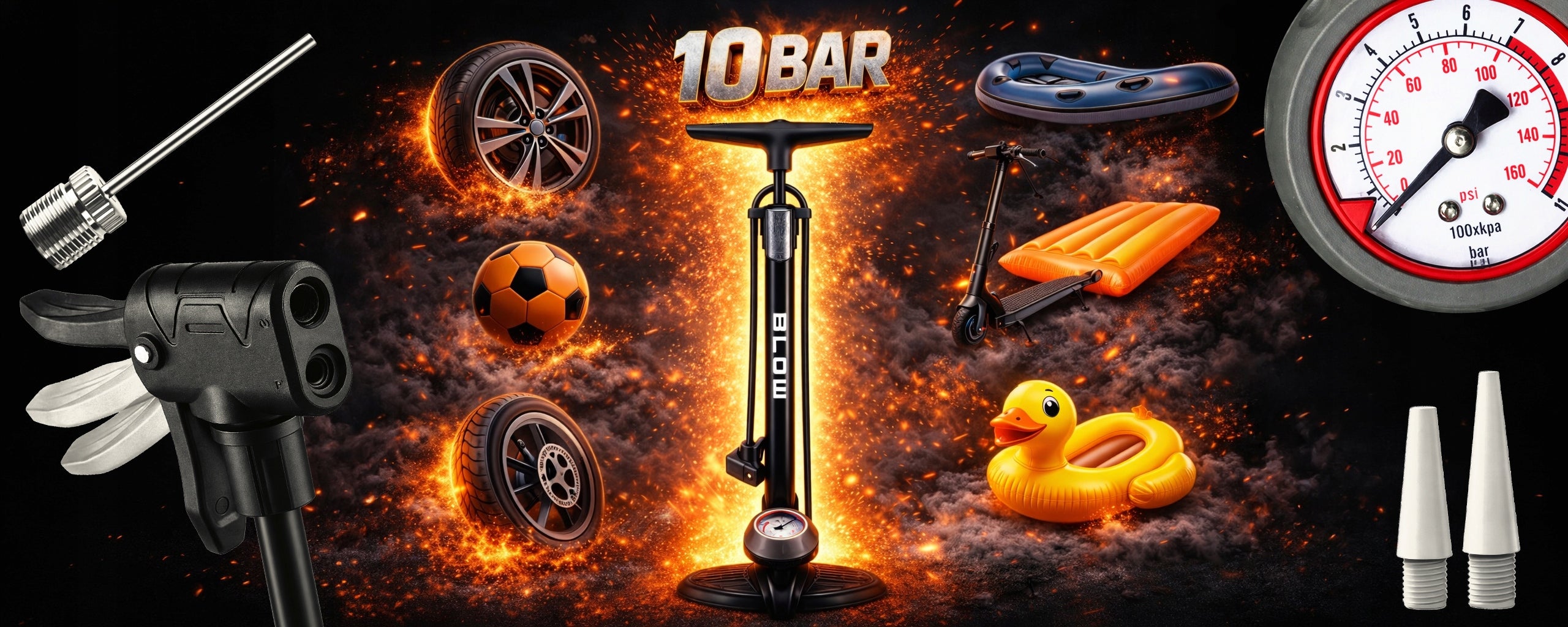 HAND BICYCLE PUMP WITH PRESSURE GAUGE 10BAR STANDING FOR CAR BALL BIKE Dominant material aluminum