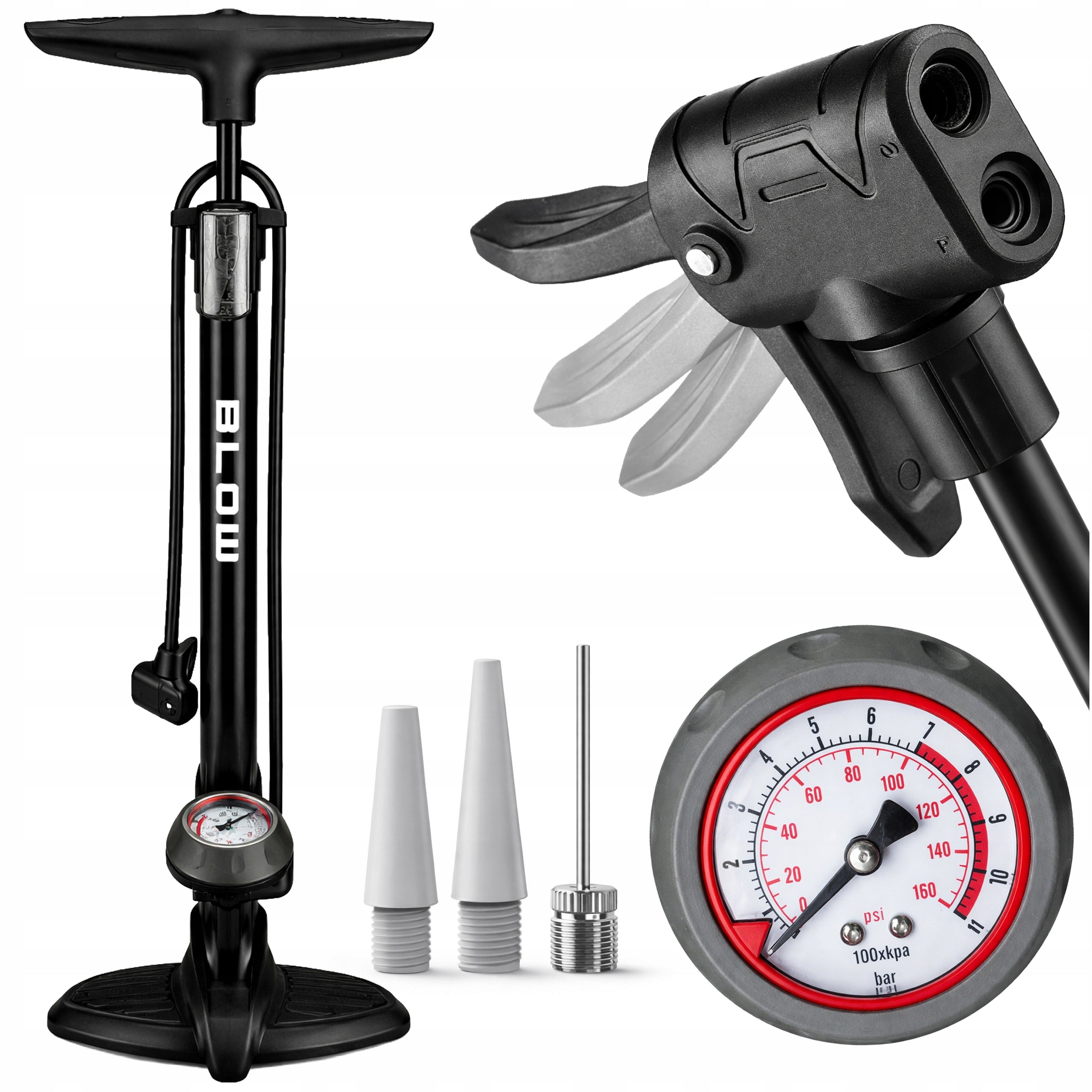 HAND BICYCLE PUMP WITH PRESSURE GAUGE 10BAR STANDING FOR CAR BALL BIKE