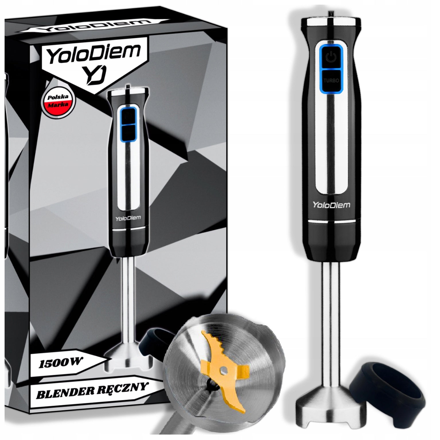 HAND BLENDER 1500W PRO 4 TITANIUM BLADES SPEED CONTROL + OVERLAY