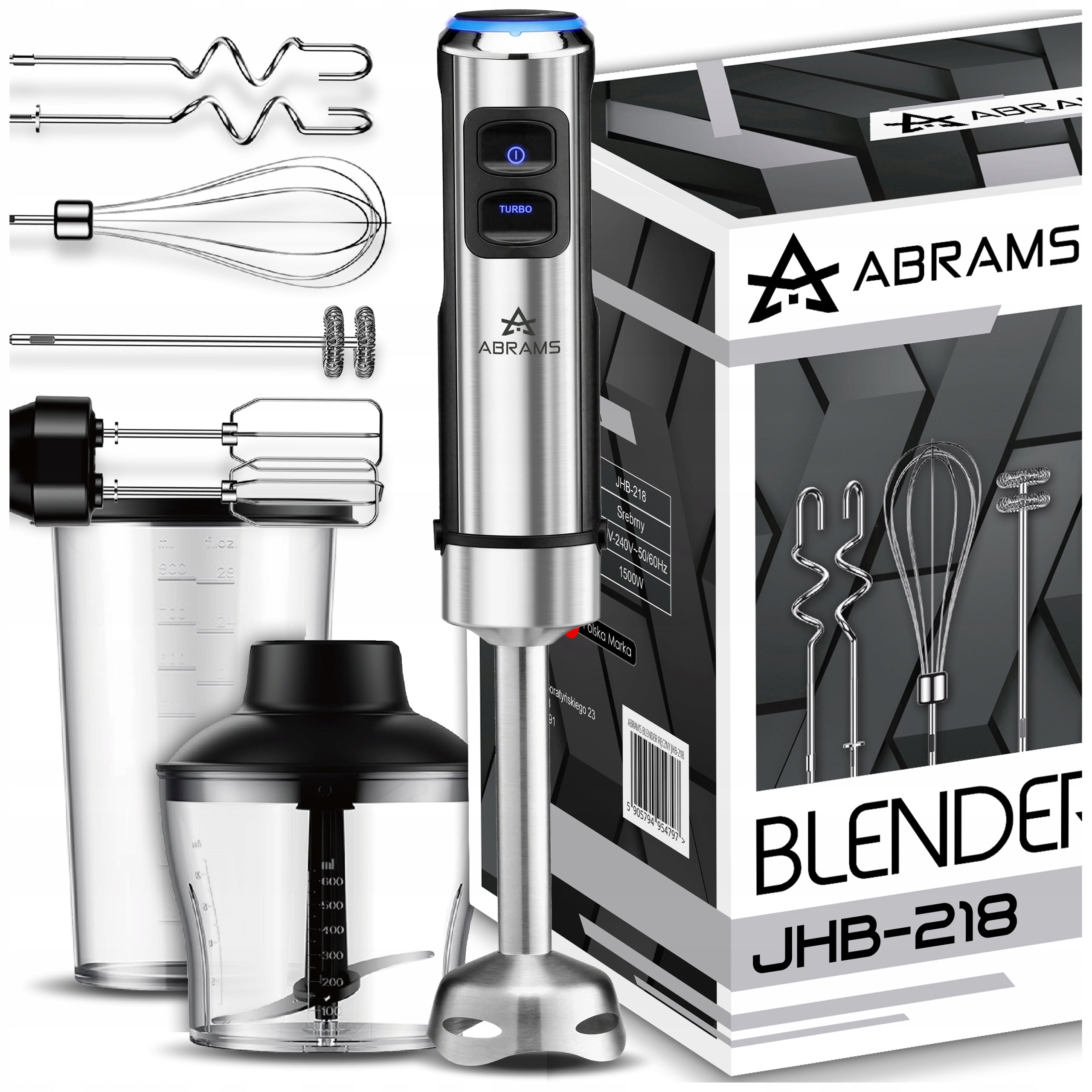 HAND BLENDER MIXER MULTIFUNCTION POWERFUL 1500W TITANIUM BLADES 7IN1 SET
