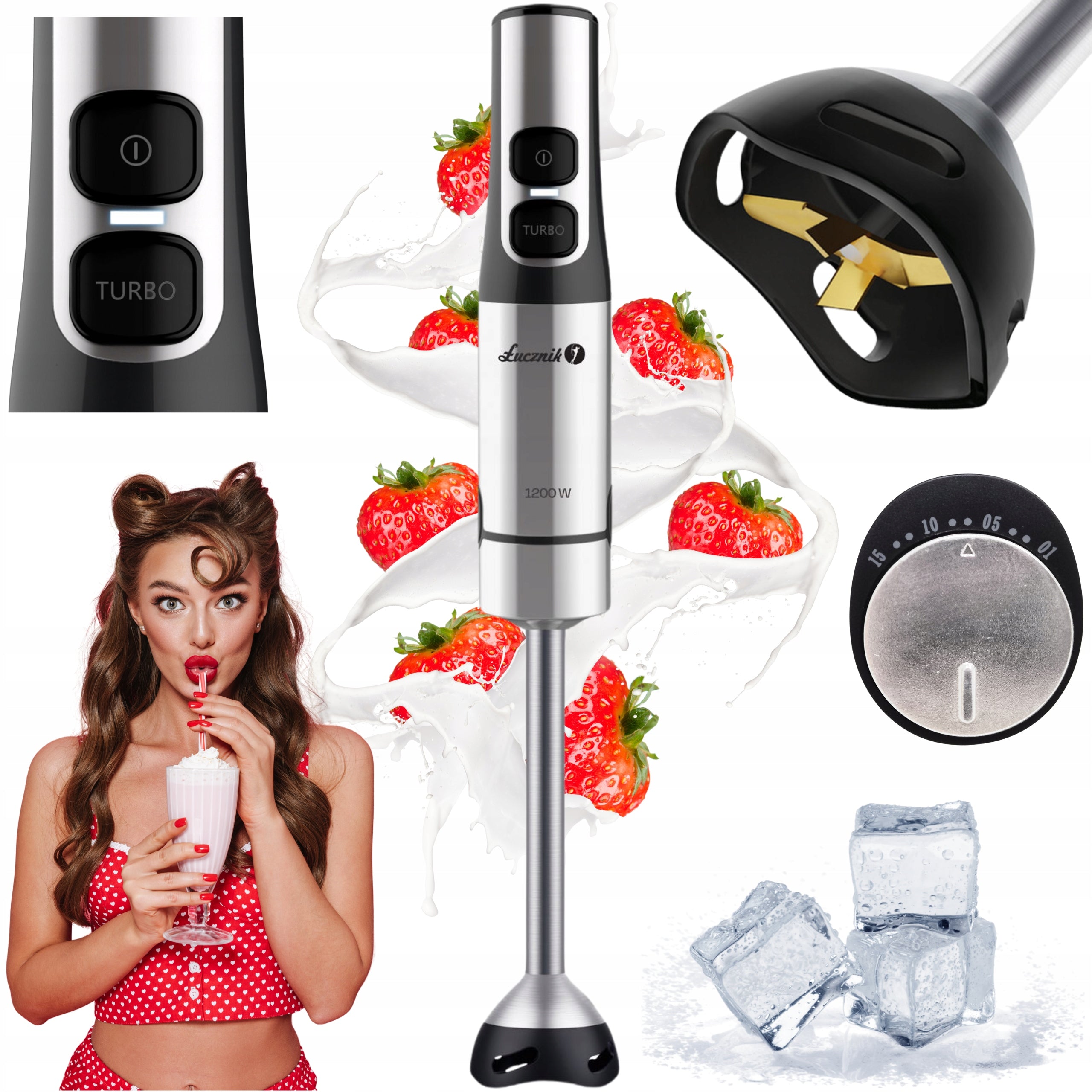 HAND BLENDER MULTIFUNCTIONAL KITCHEN MIXER SHREDDER 1200W ŁUCZNIK