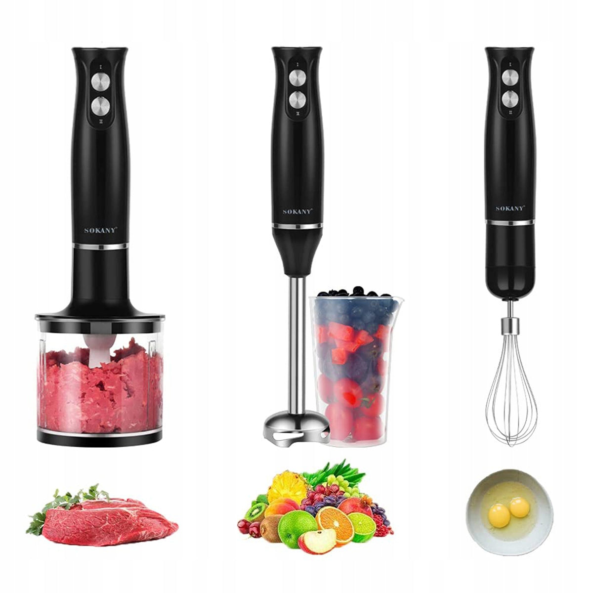 HAND BLENDER PUREE MIXING KIT 500W 2 SPEED BLACK