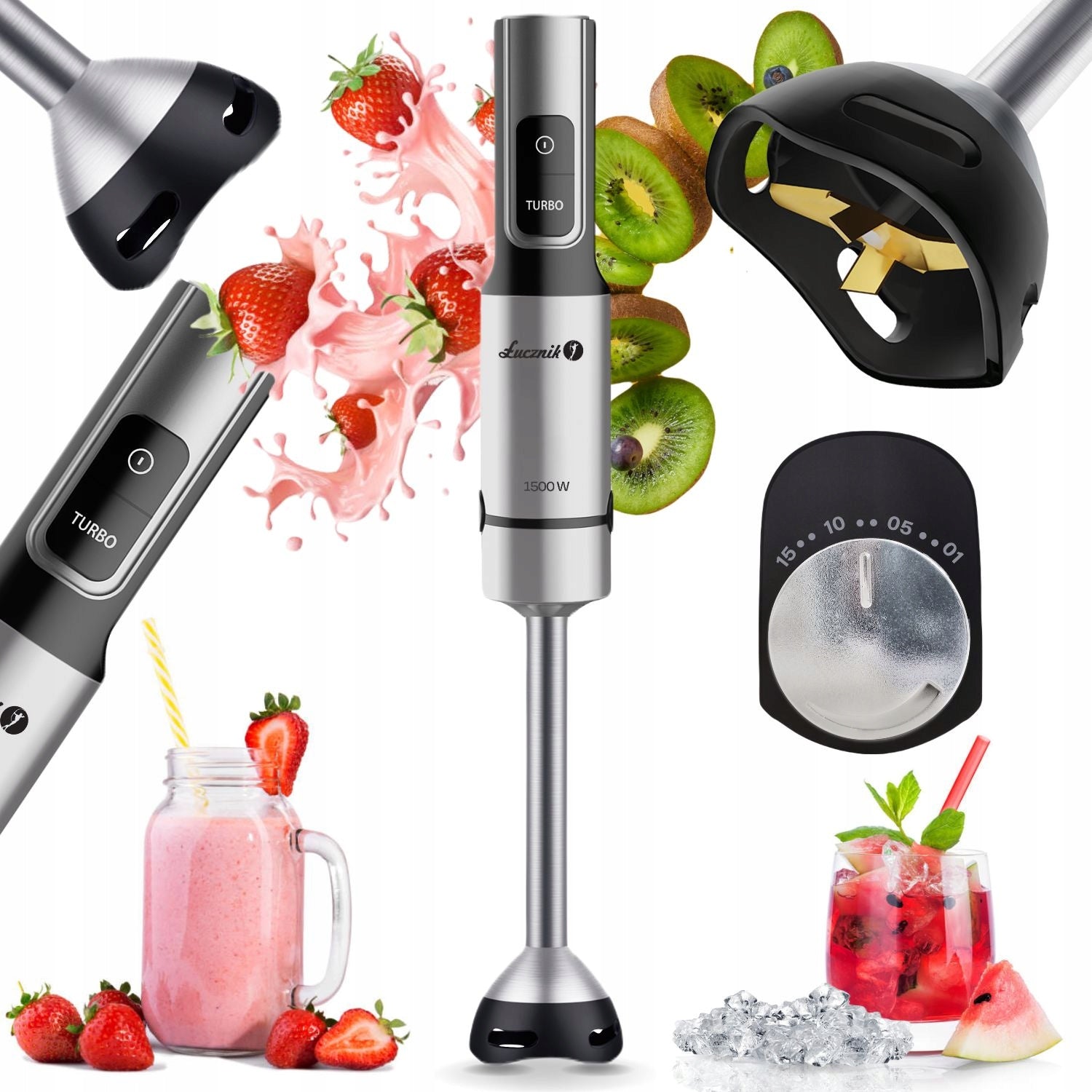 HAND BLENDER ŁUCZNIK JK-1500 TITANUM BLACK EXTRA STRONG 1500W CRUSHES ICE
