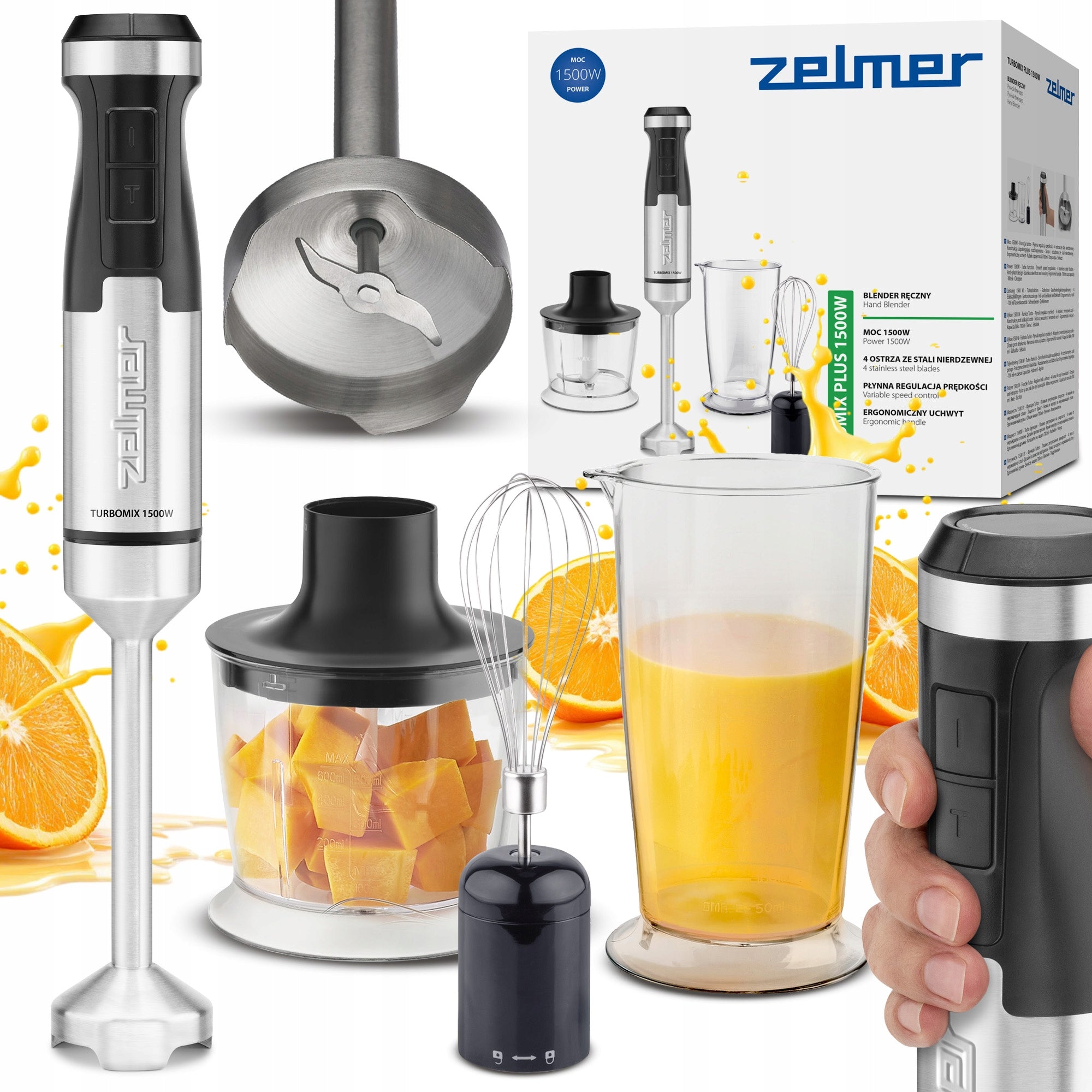 HAND BLENDER ZELMER KITCHEN MULTIFUNCTIONAL MIXER ROBOT TURBO 1500W