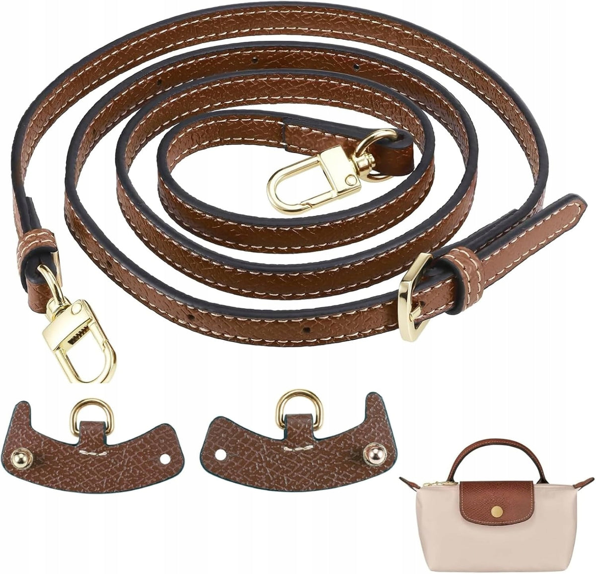 HANDBAG STRAP ADJUSTABLE LEATHER CROSSBODY BROWN