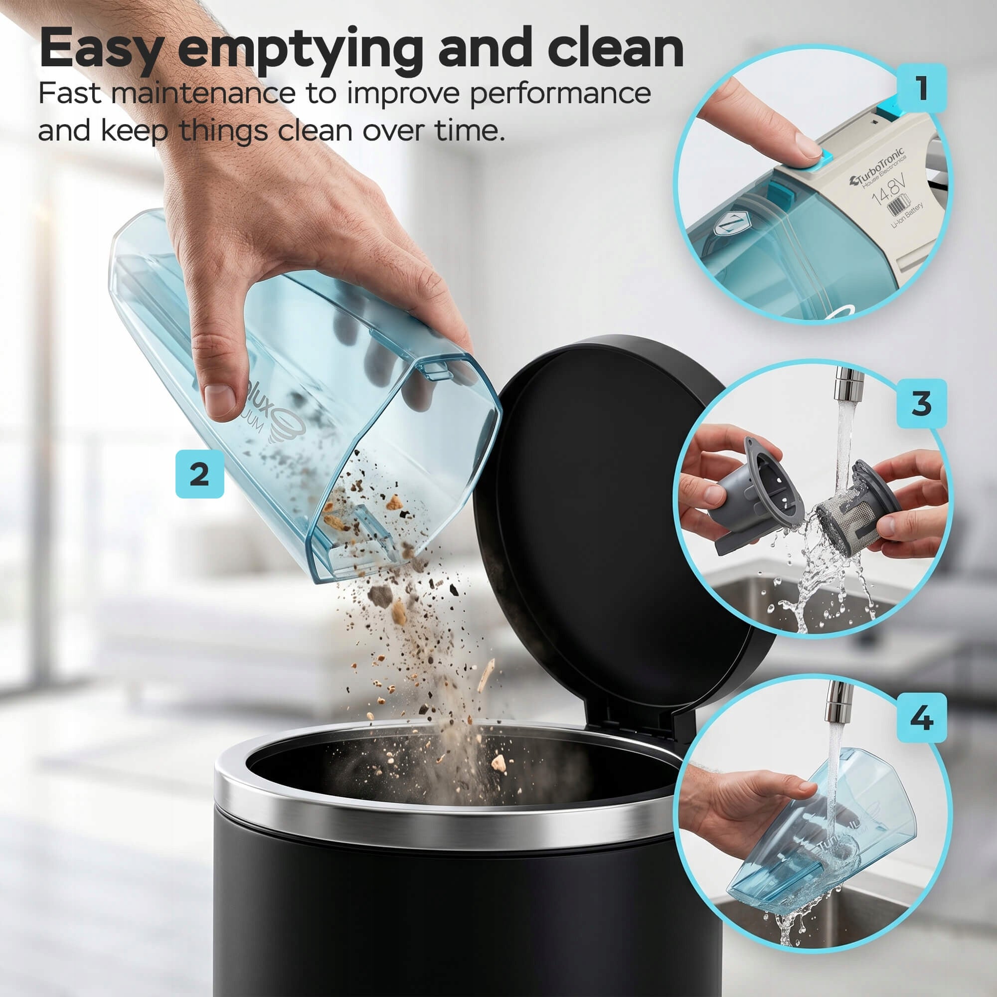 HANDHELD CORDLESS CAR VACUUM CLEANER FOR CAR 8KPA WET DRY 120W Dust container volume 0.52 l