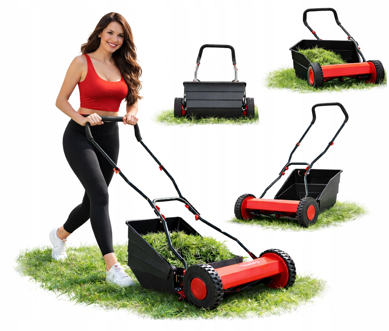 HANDHELD LAWN MOWER WITH DRUM BASKET MECHANICAL SPINDLE 38cm EKO
