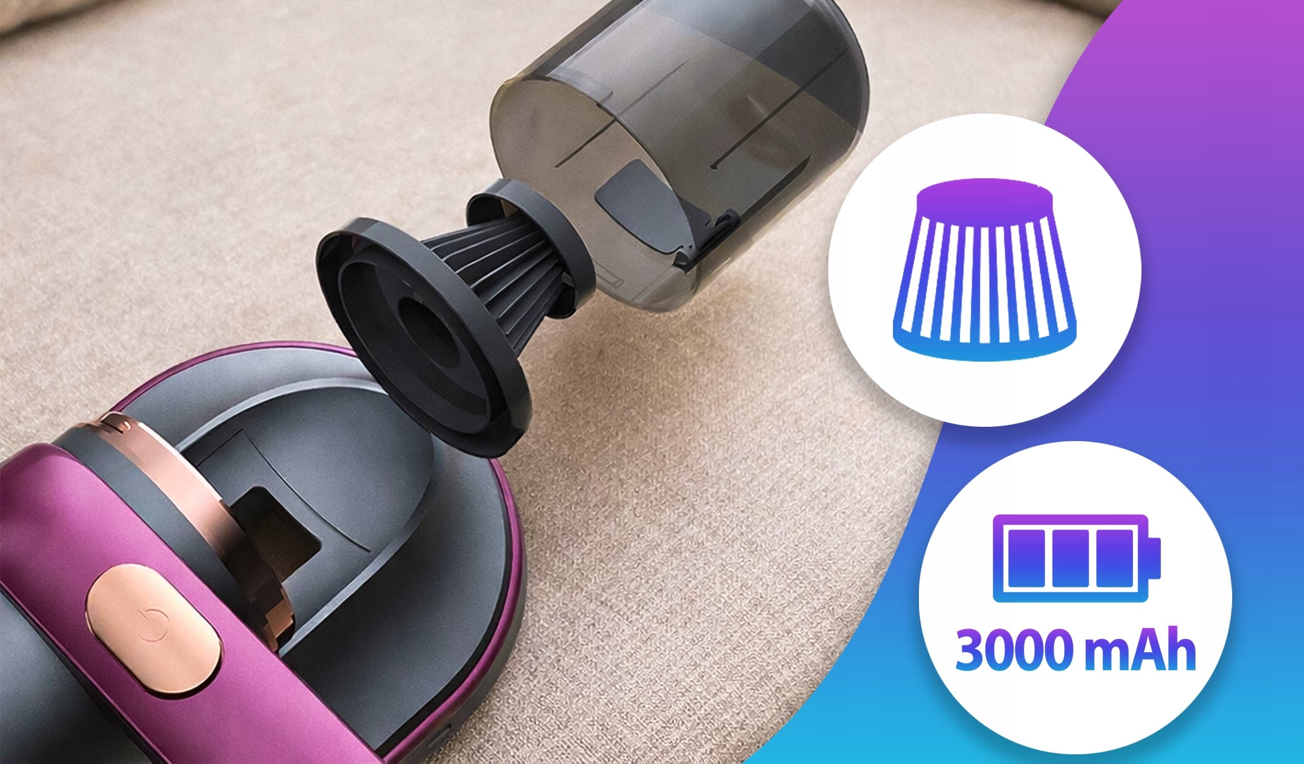 HANDHELD VACUUM CLEANER FOR DUST REMOVAL MATTRESSES ULTRASONIC UV-C Dominant color purple