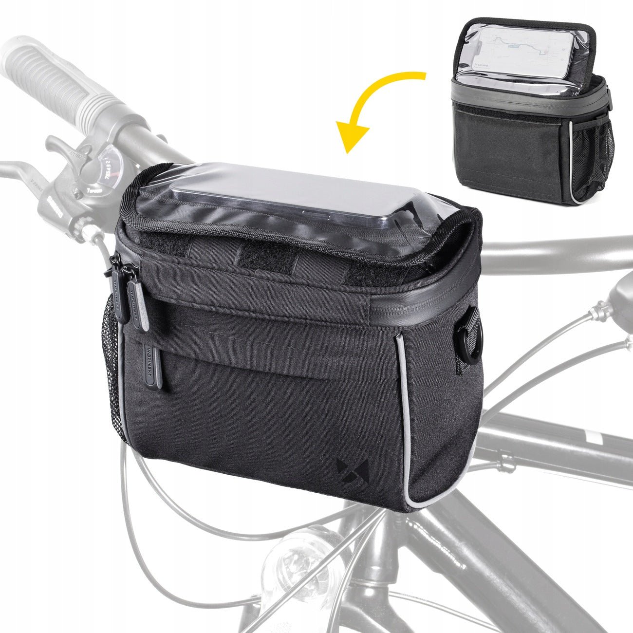 HANDLEBAR BIKE BAG WITH STRAPS 5L BLACK NAVIGATION PHONE