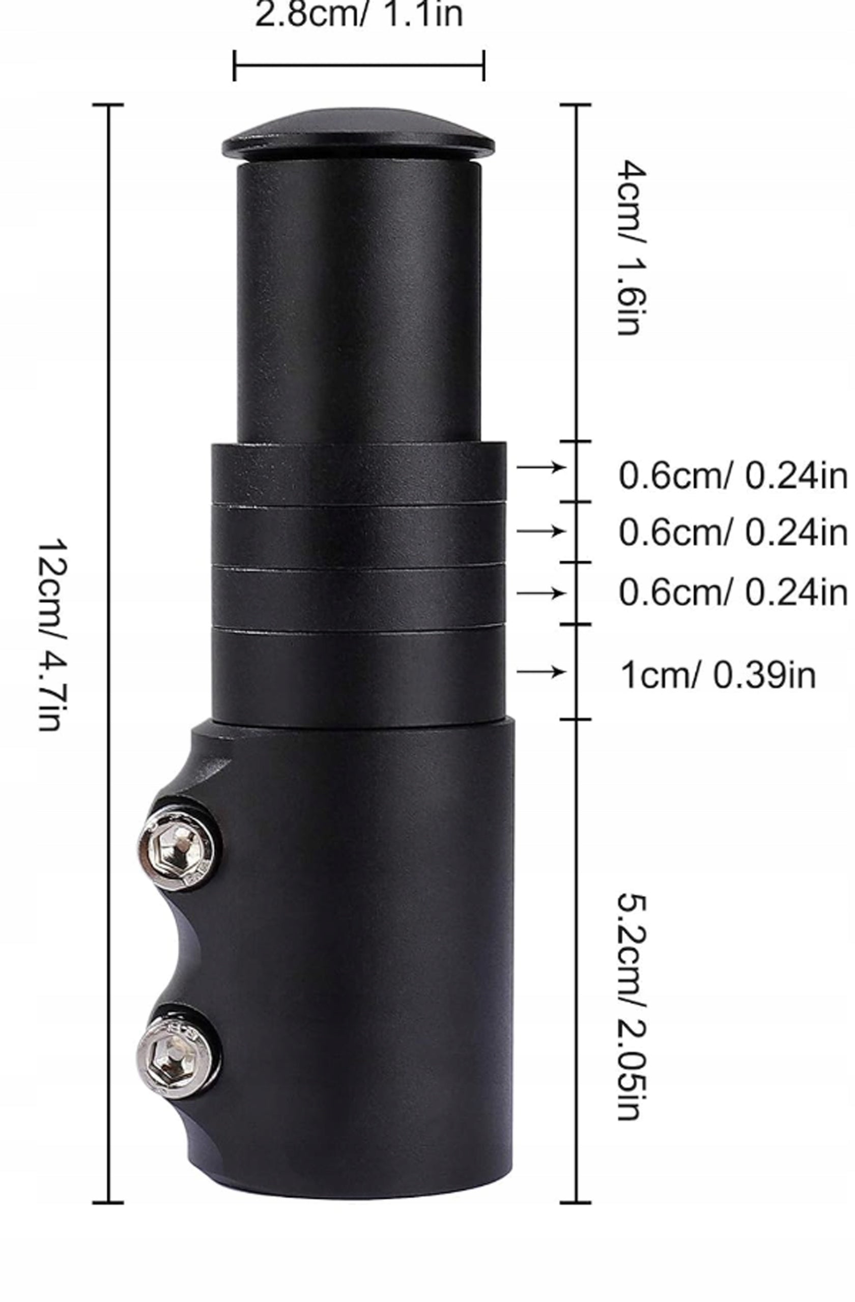 HANDLEBAR BRACKET EXTENSION ADAPTER A-HEAD FOR BIKE EXTENSION CABLE BLACK Steerer tube diameter (inches) 1,1/8"