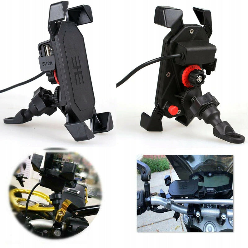 HANDLEBAR PHONE HOLDER AND MIRROR MOTORCYCLE TYPE X USB CHARGER 2A Brand no brand