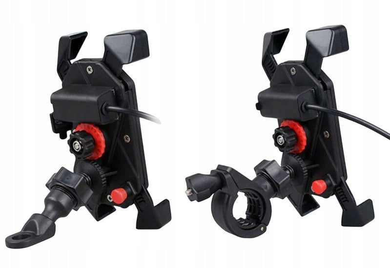 HANDLEBAR PHONE HOLDER AND MIRROR MOTORCYCLE TYPE X USB CHARGER 2A