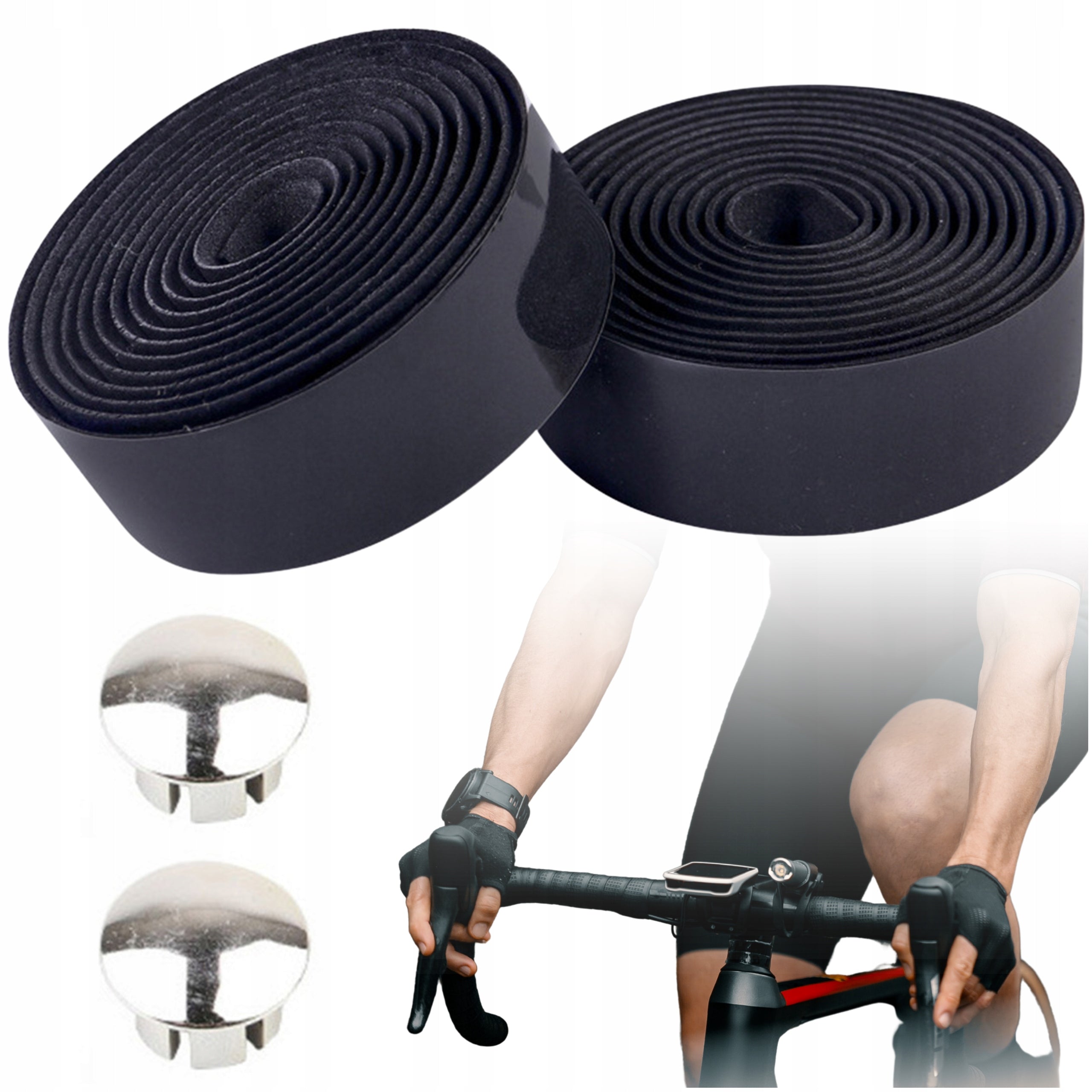 HANDLEBAR WRAP BICYCLE TAPE COMFORTABLE FOAM BLACK 2PCS
