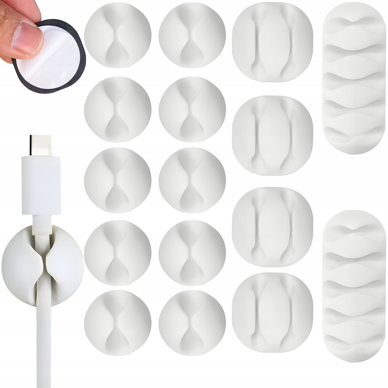 HANDLES CABLE ORGANIZERS SELF ADHESIVE SET 16PCS - WHITE
