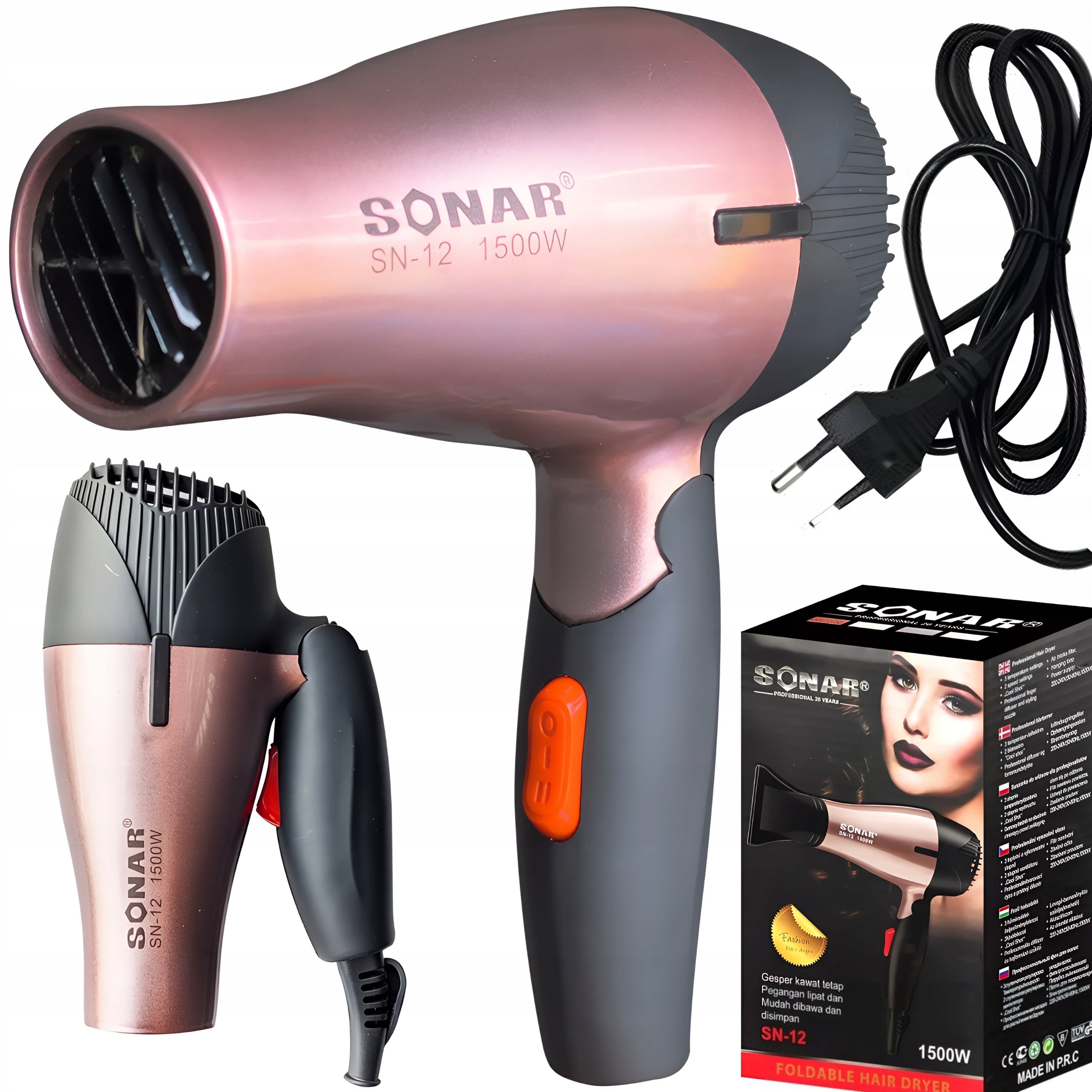 HANDY TOURIST HAIR DRYER FOLDABLE STRONG 1500W + CONCENTRATOR