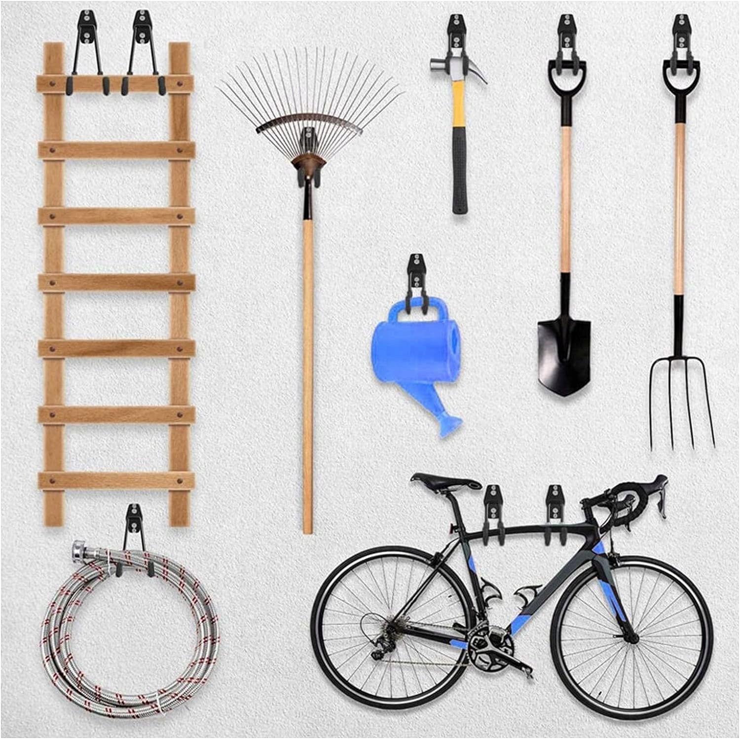 HANGER, DOUBLE HOOK, TOOL HOLDER BROOM MOPS SHOVELS RAKE BIKE Kind single hangers