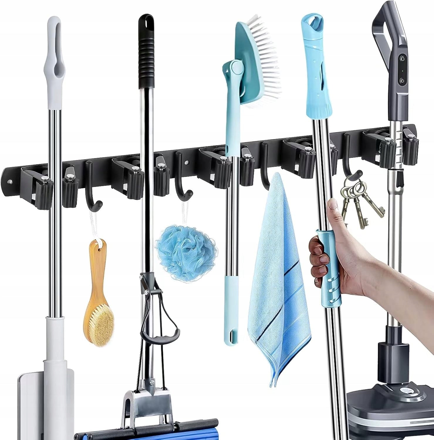 HANGER HOLDER 5 HANDLES 4 BROOM HOOKS TOOLS RAKE MOP Manufacturer code UUSAD4FS