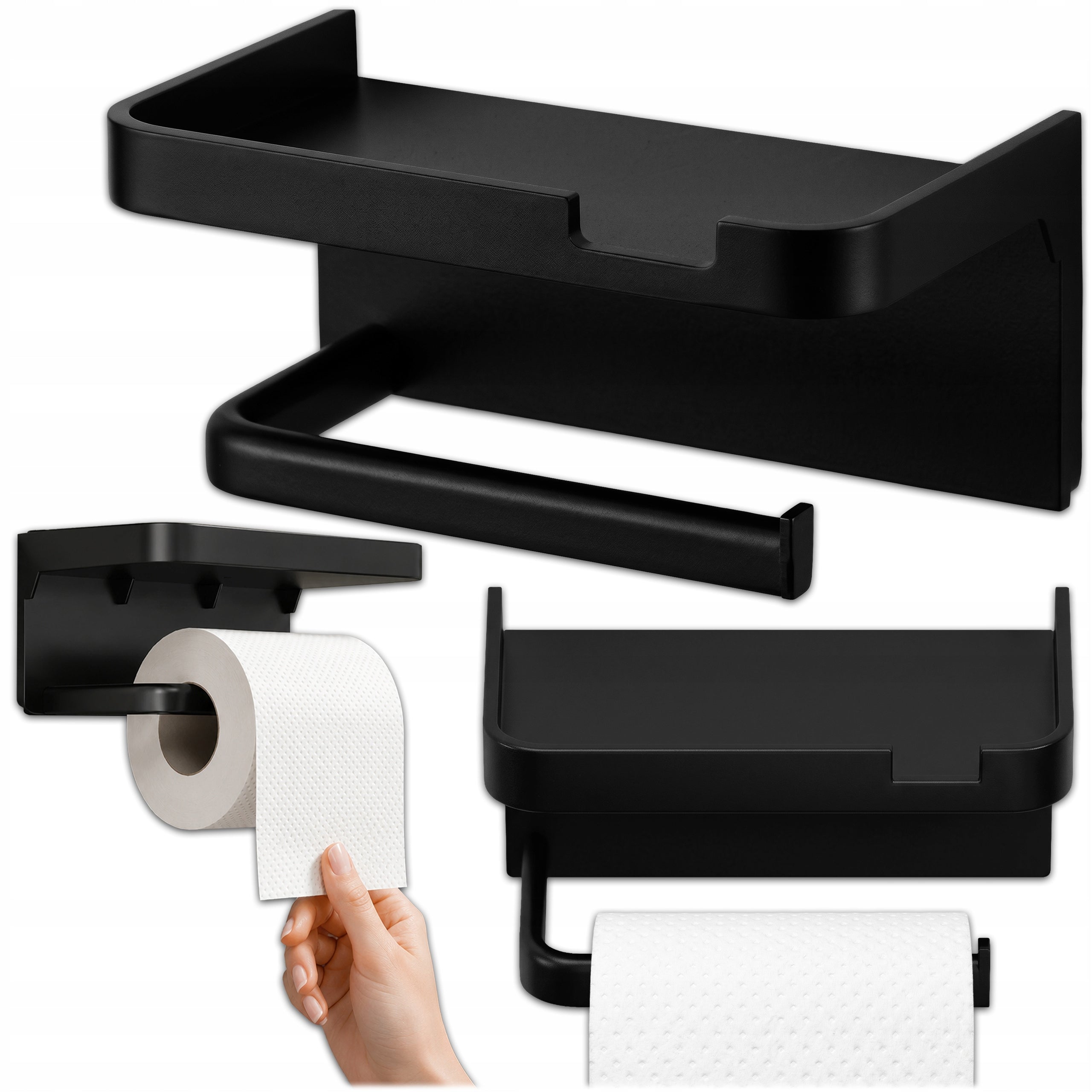 HANGER TOILET PAPER HOLDER WITH PHONE SHELF WITHOUT LOFT DRILLING