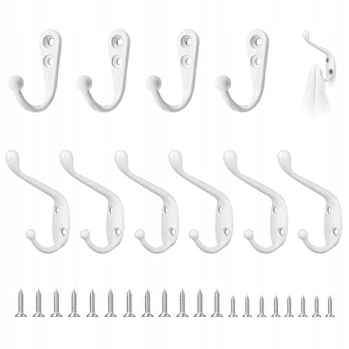HANGERS WALL HOOKS WHITE DOUBLE FOR SCREWING SET OF 10
